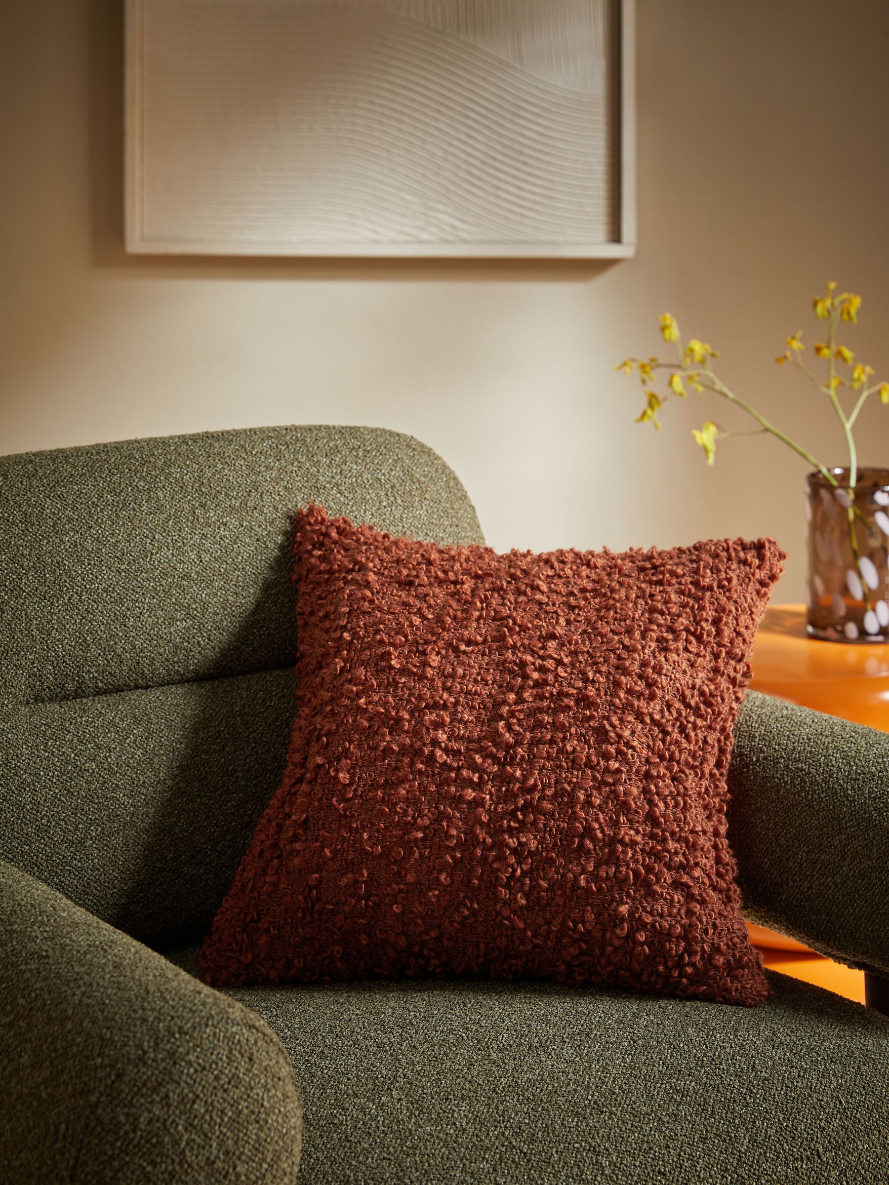 Agda Chunky Boucle Cushion in Rust Red - Image 1 of 4 Agda Chunky Boucle Cushion in Rust Red - Image 1 of 4