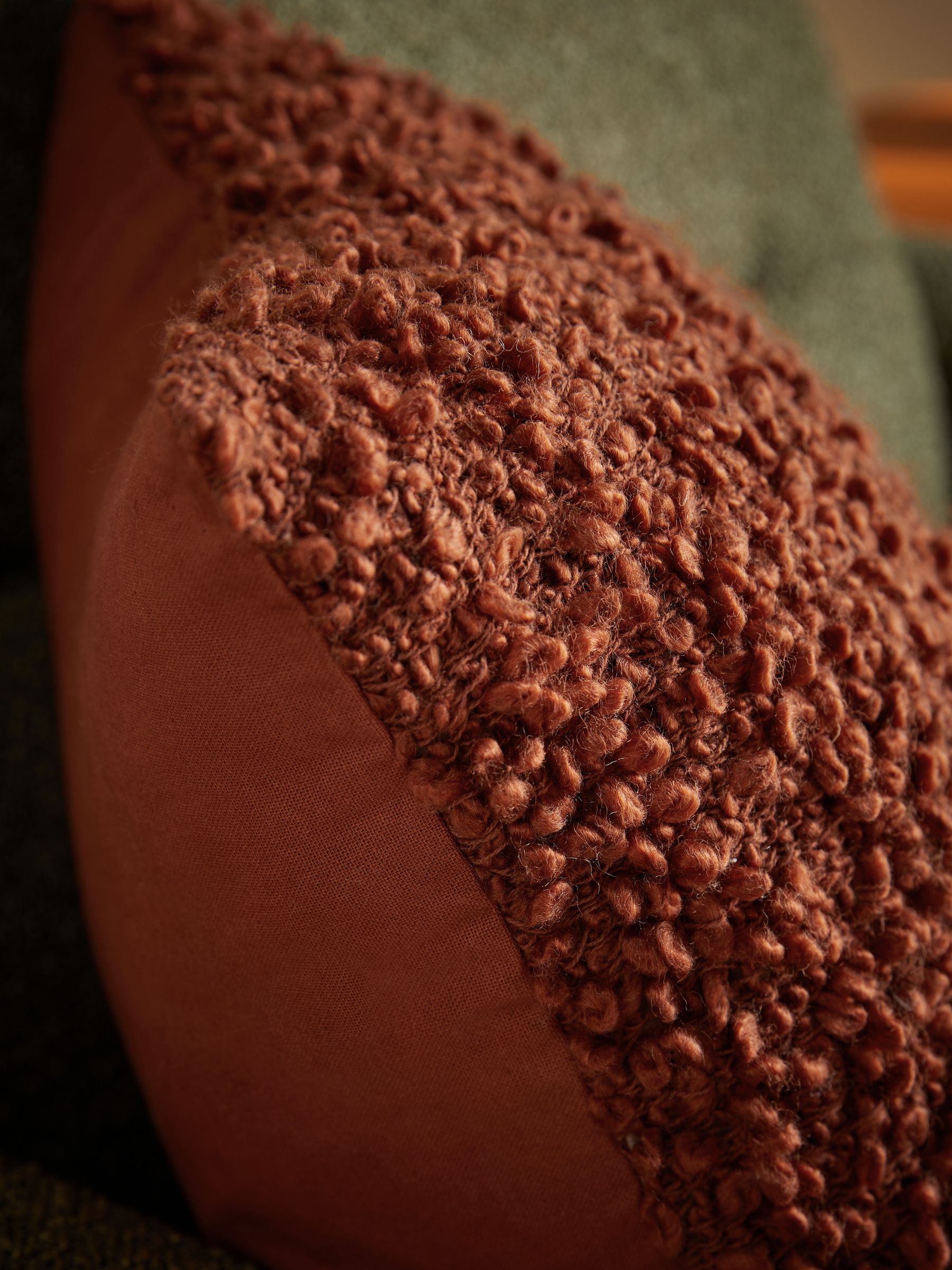 Agda Chunky Boucle Cushion in Rust Red - Image 3 of 4