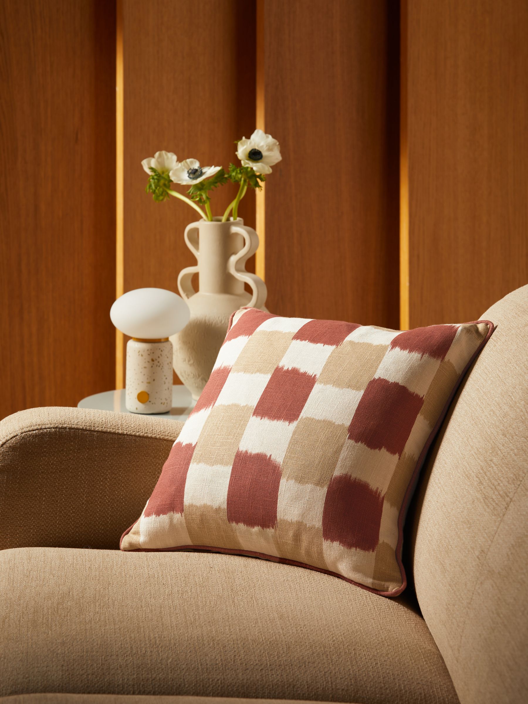 100% Cotton Desi Geo Cushion in Red - Image 1 of 4