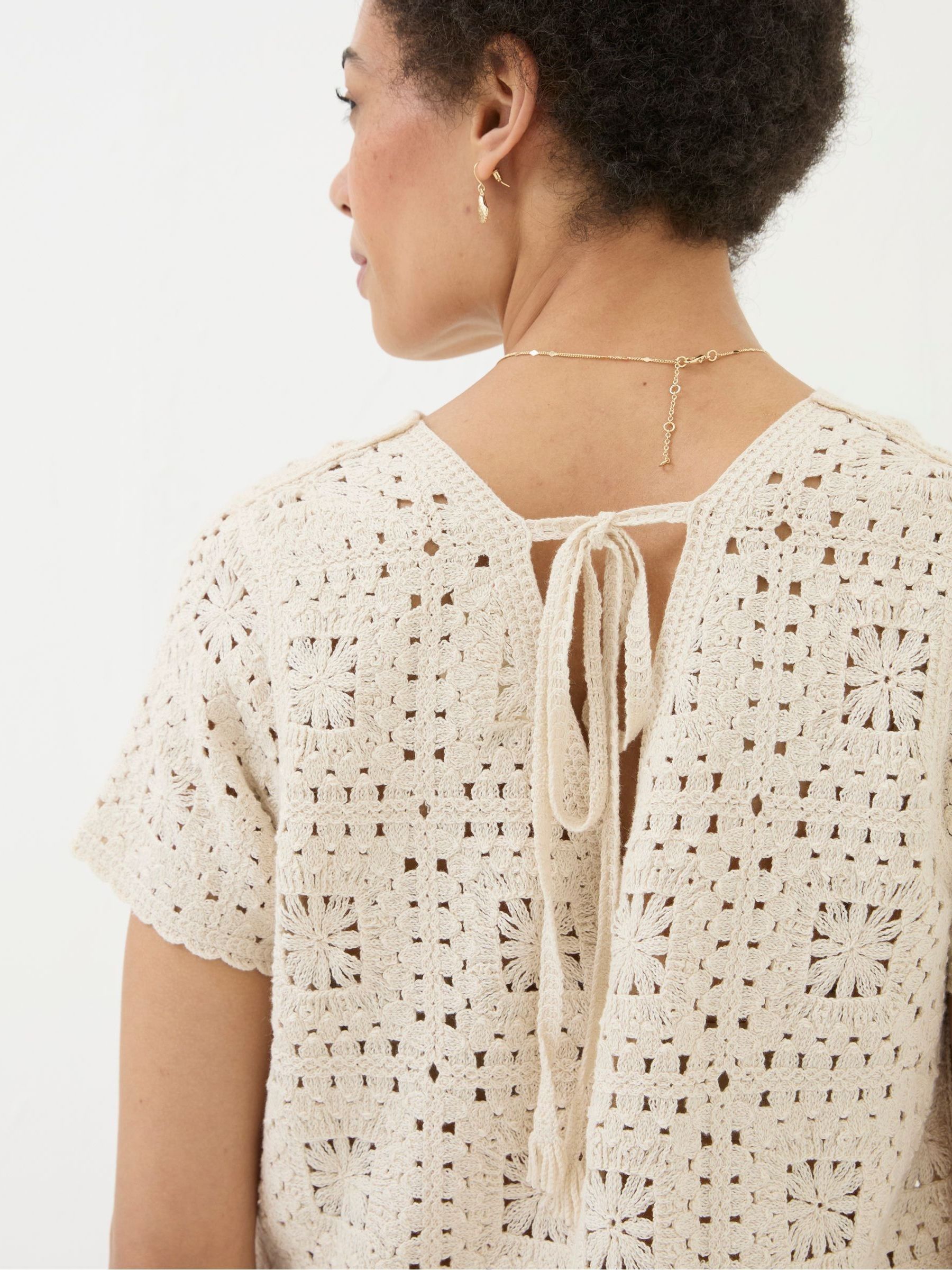Natural Patchwork Crochet Knit T-Shirt - Image 4 of 5