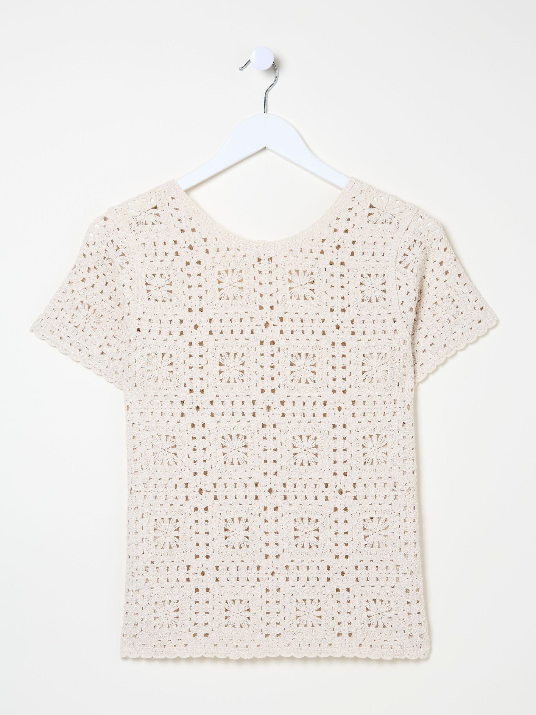 Natural Patchwork Crochet Knit T-Shirt - Image 5 of 5