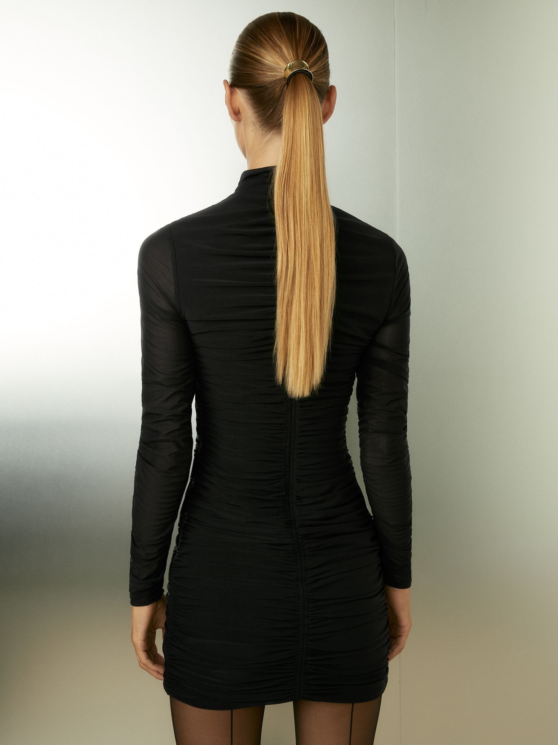 Ruched-Jersey Mini Dress in Black - Image 6 of 7