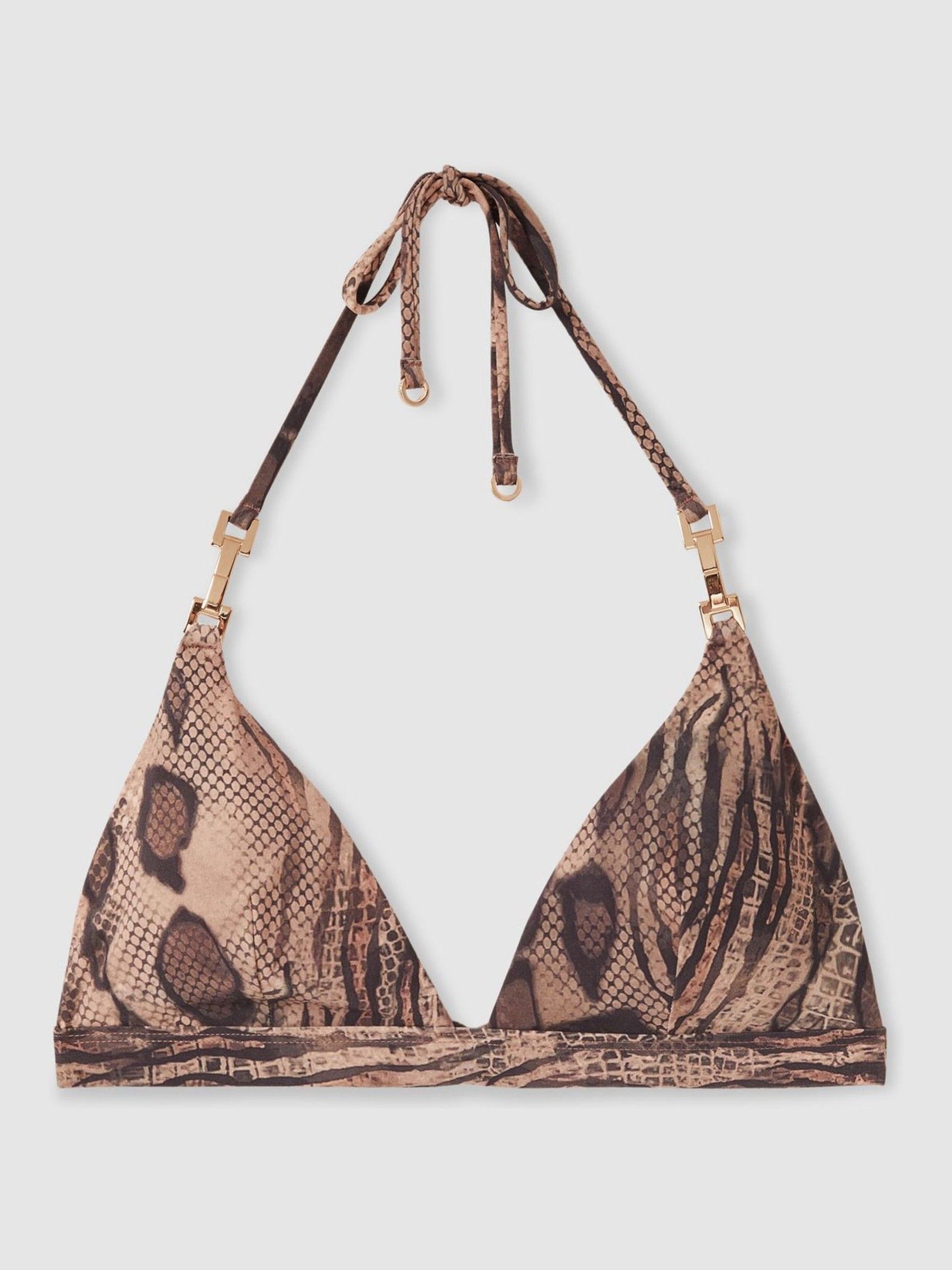 Snake Print Triangle Halter Neck Bikini Top in Mink - Image 2 of 5