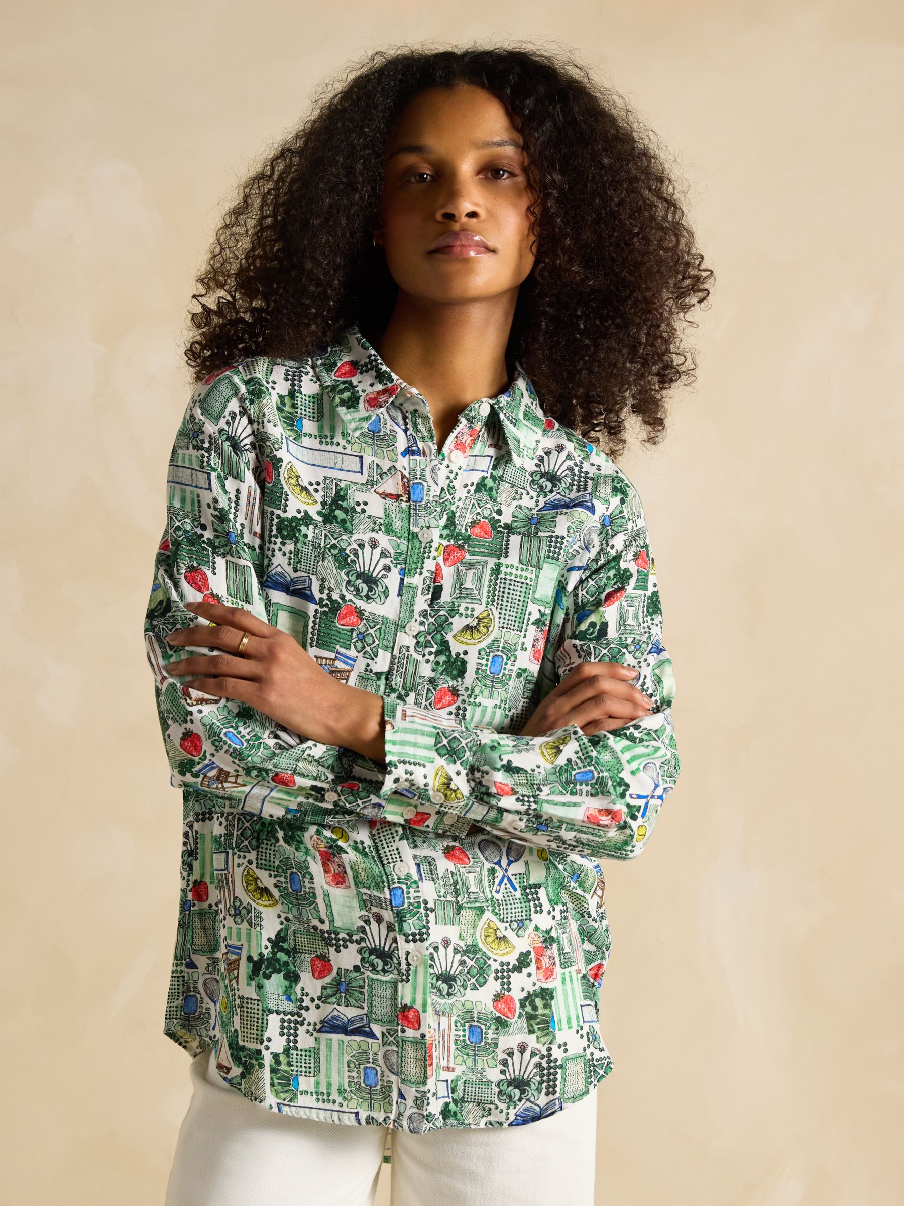 Maeva Tennis Print Relaxed Fit 100% Linen Shirt - Image 1 of 8