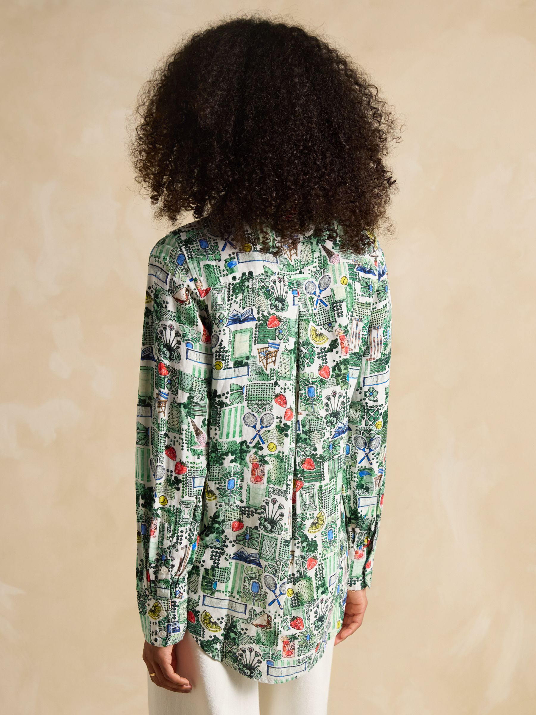 Maeva Tennis Print Relaxed Fit 100% Linen Shirt - Image 2 of 8