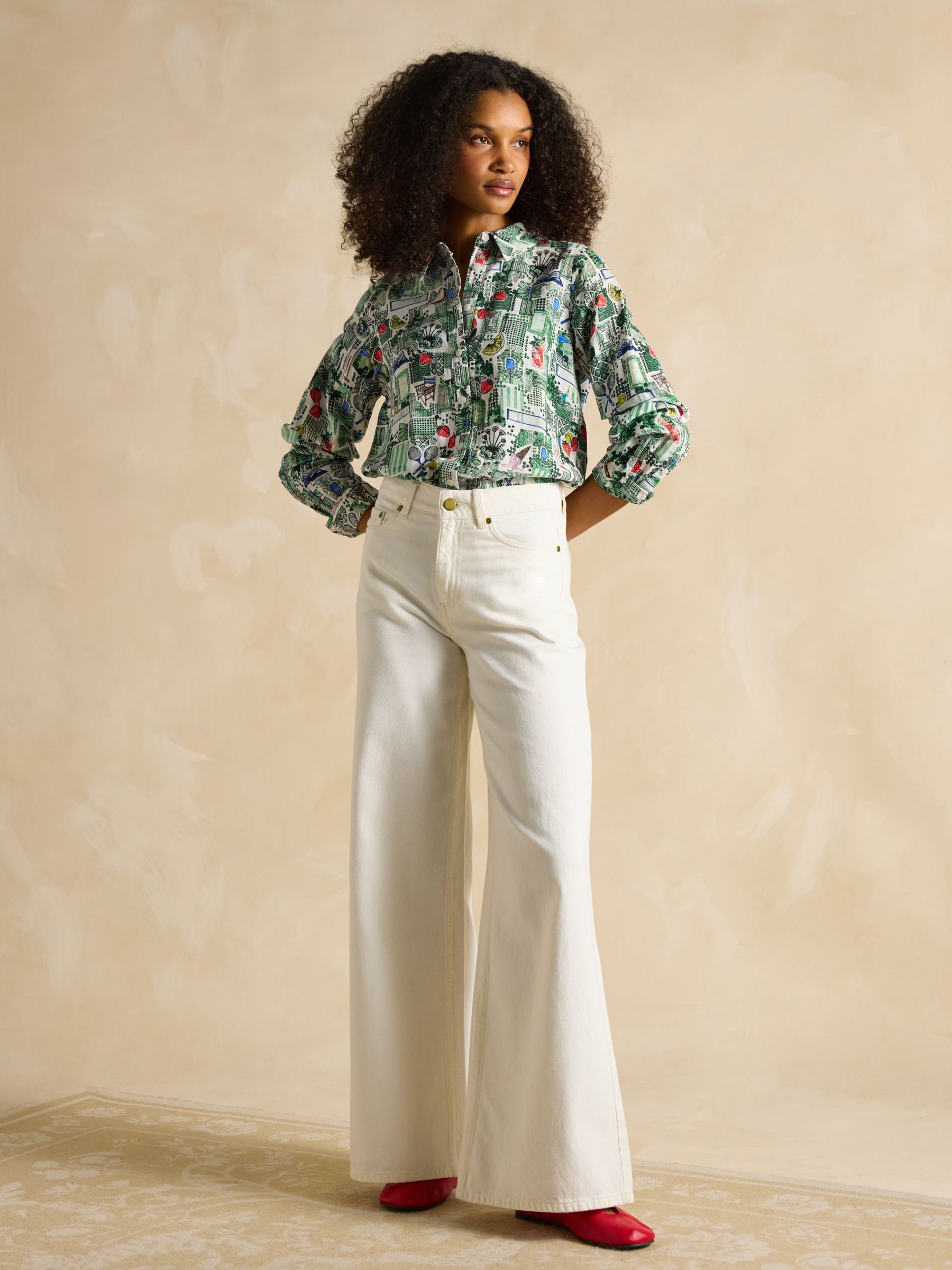 Maeva Tennis Print Relaxed Fit 100% Linen Shirt - Image 7 of 8