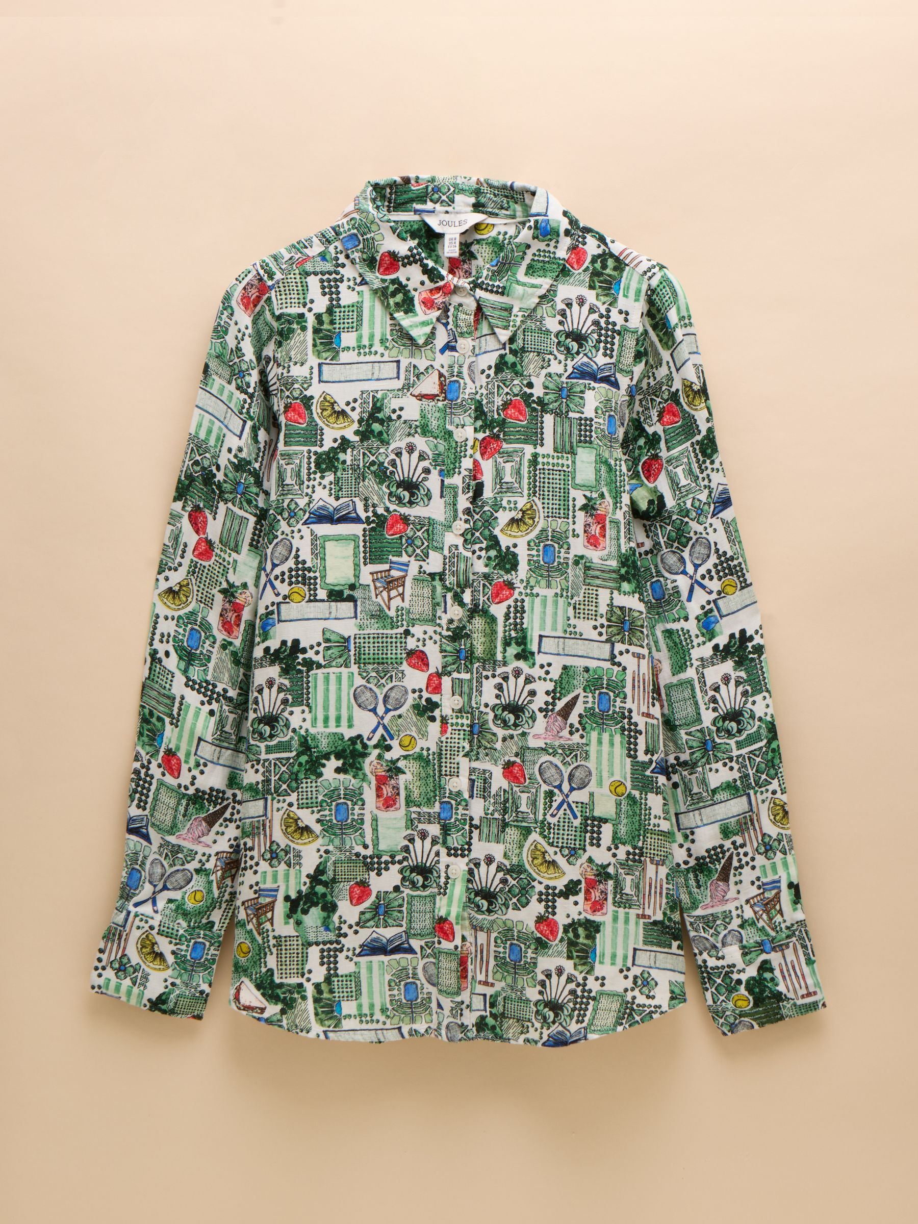 Maeva Tennis Print Relaxed Fit 100% Linen Shirt - Image 8 of 8