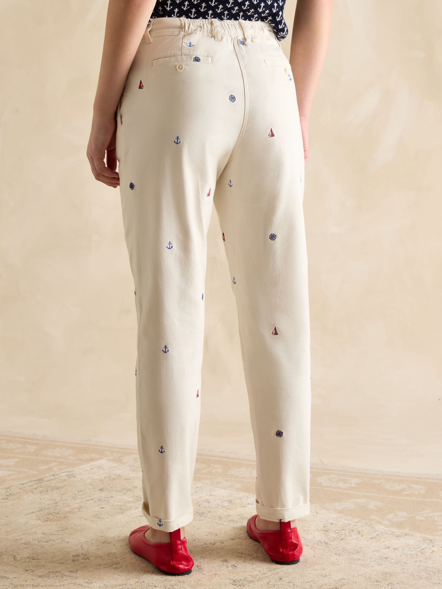 Slim Fit Cream Embroidered Chino Trousers - Image 2 of 8
