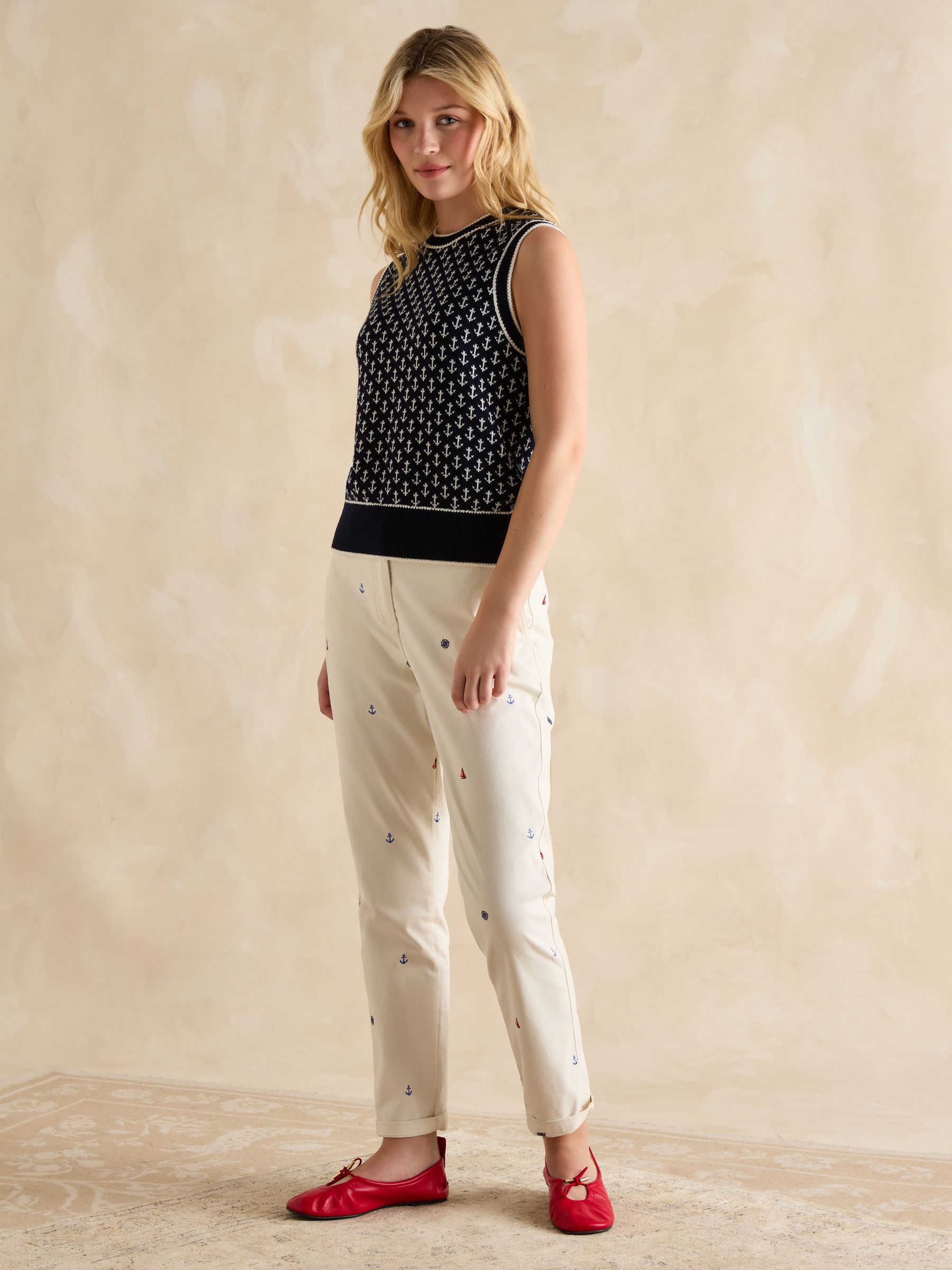 Slim Fit Cream Embroidered Chino Trousers - Image 4 of 8