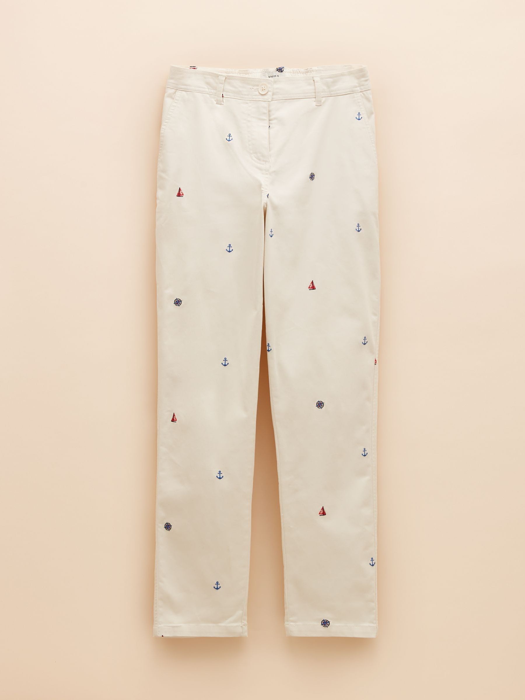 Slim Fit Cream Embroidered Chino Trousers - Image 8 of 8