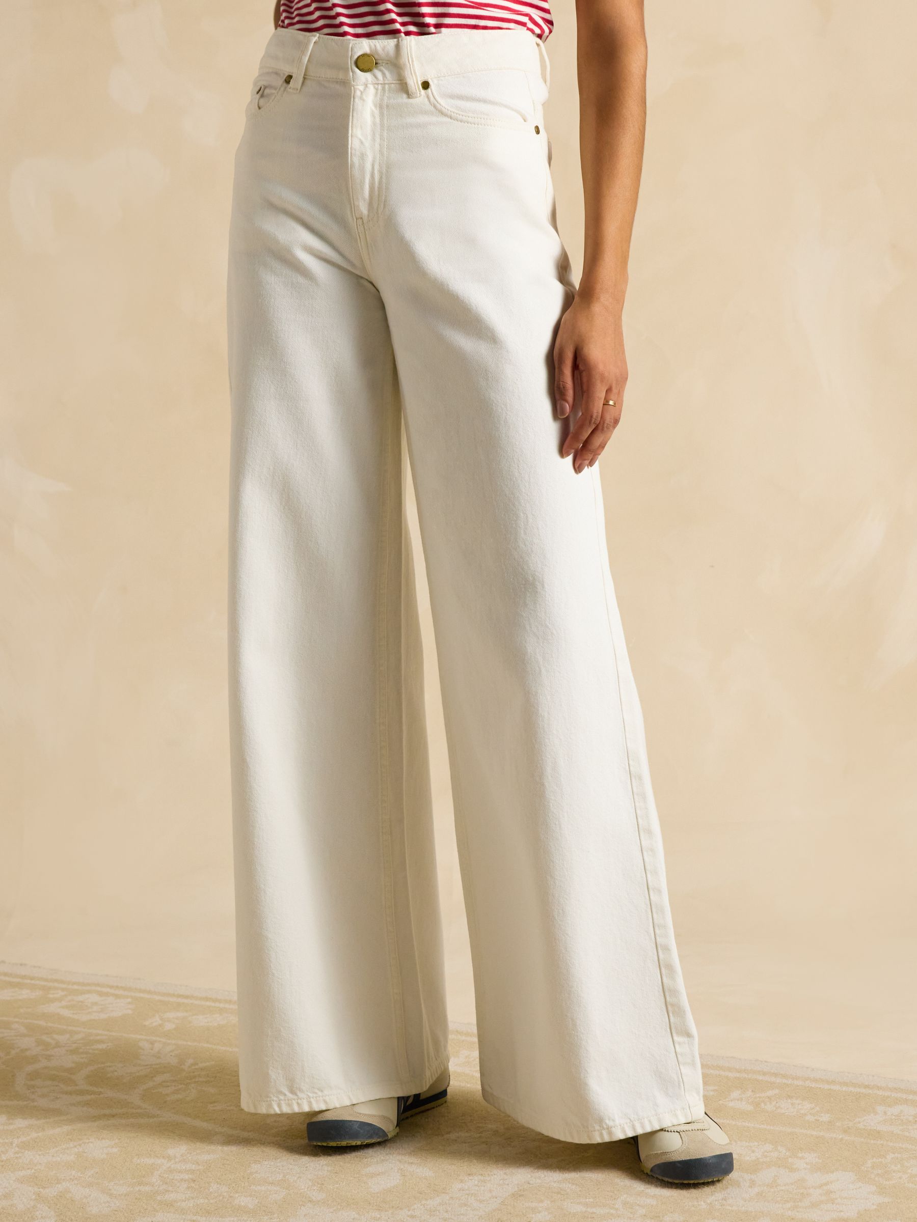 Cream Denim Mid-Rise Wide Leg Palazzo Jeans - Image 1 of 6