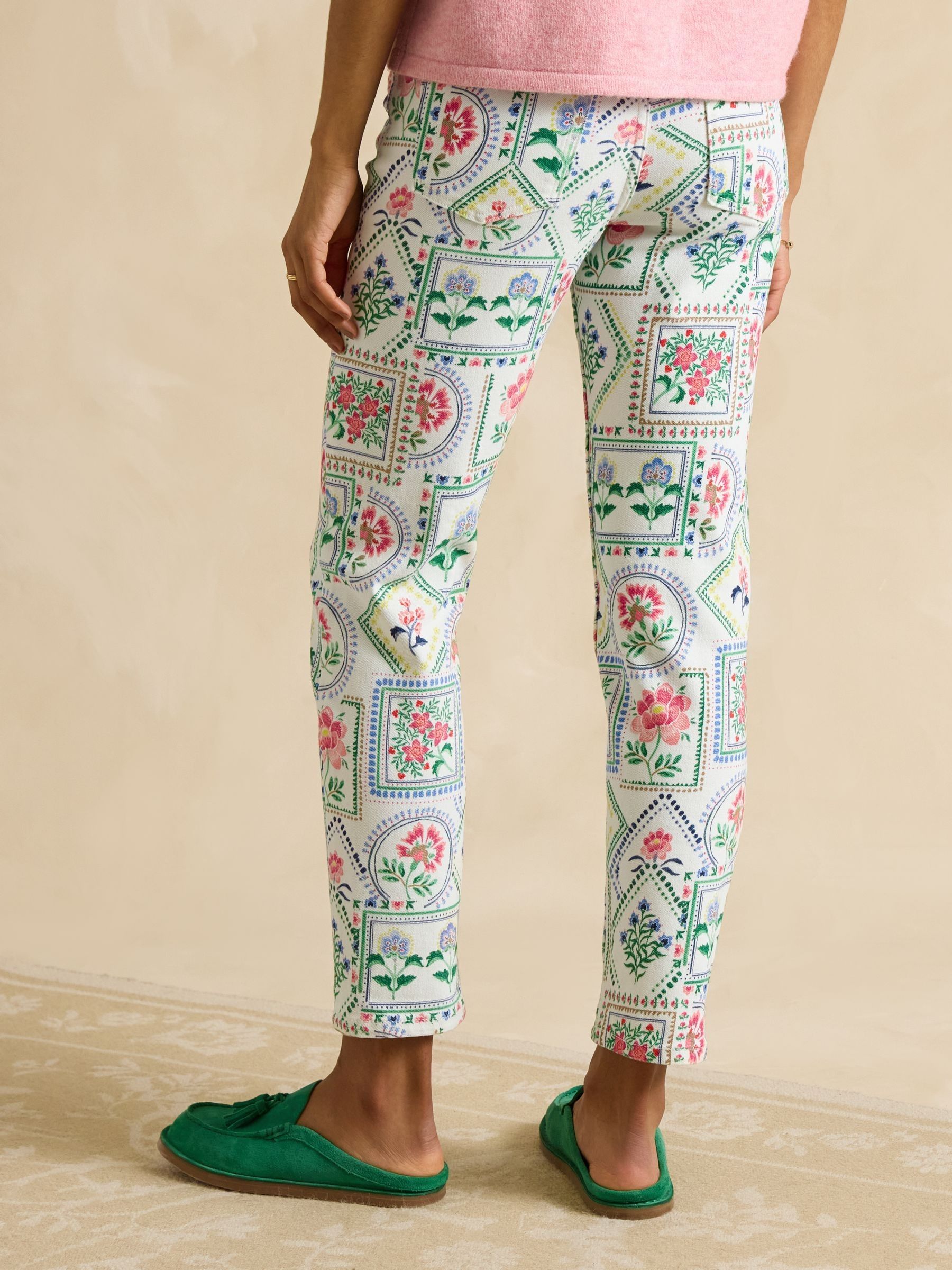 Cream Tile Print Straight Fit Mid Rise Jeans - Image 2 of 7
