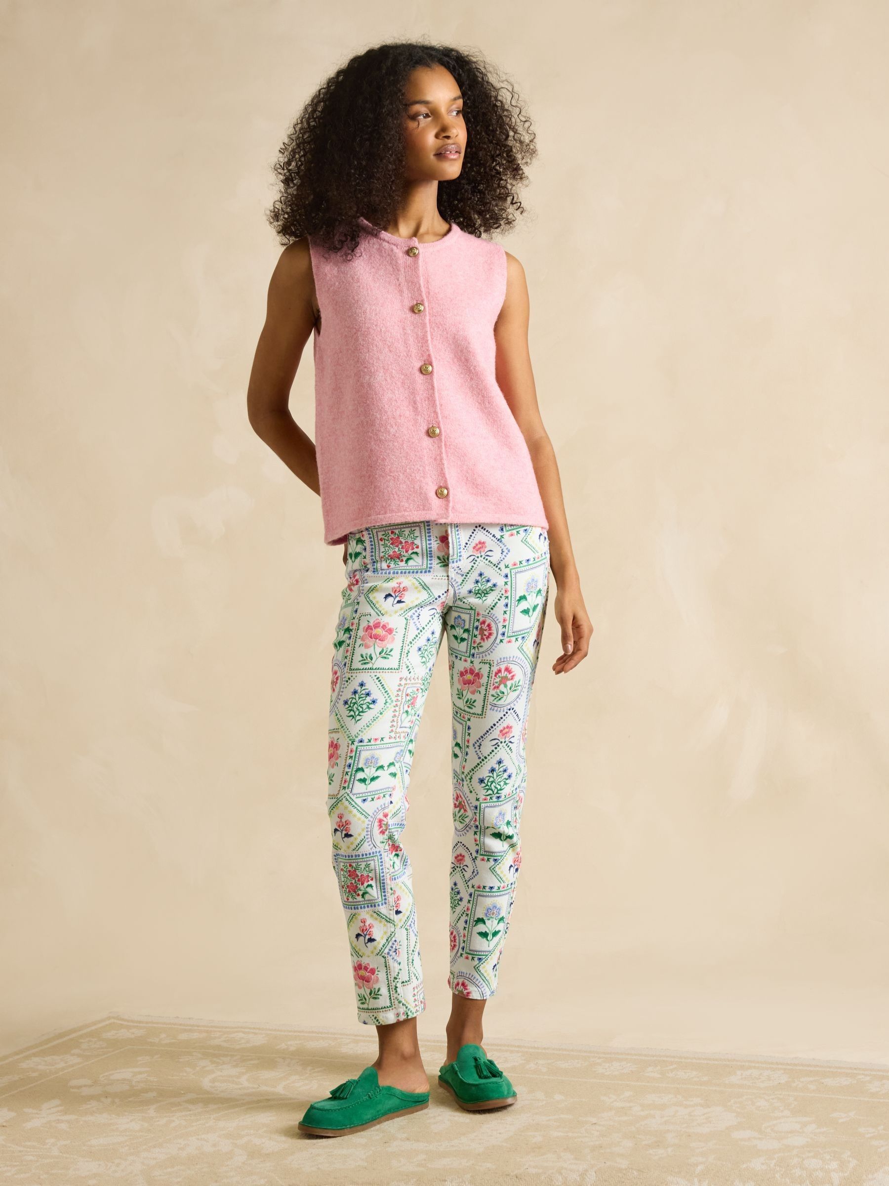 Cream Tile Print Straight Fit Mid Rise Jeans - Image 3 of 7