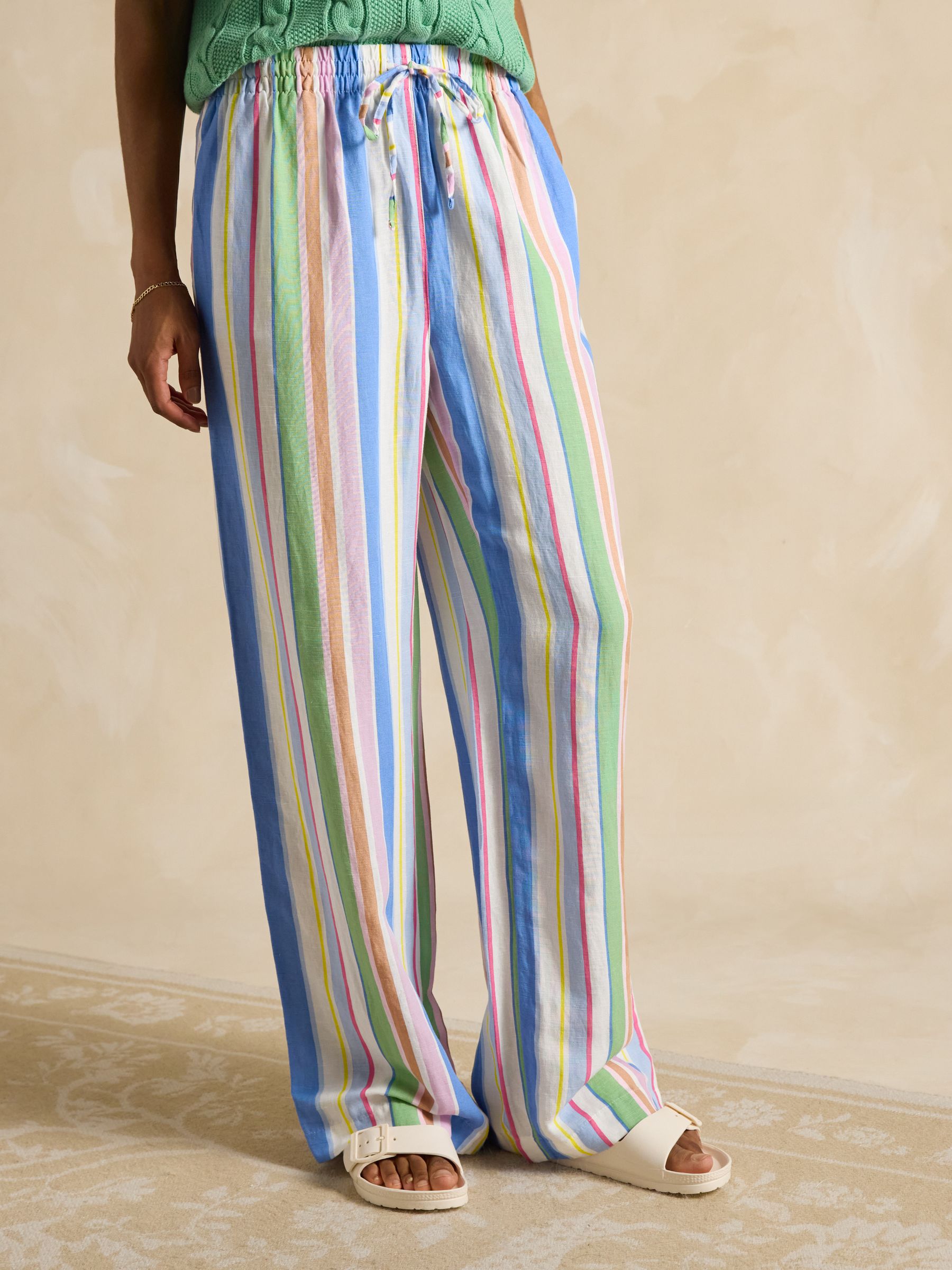 Pull On Multi Stripe Trousers with Linen - Image 1 of 7