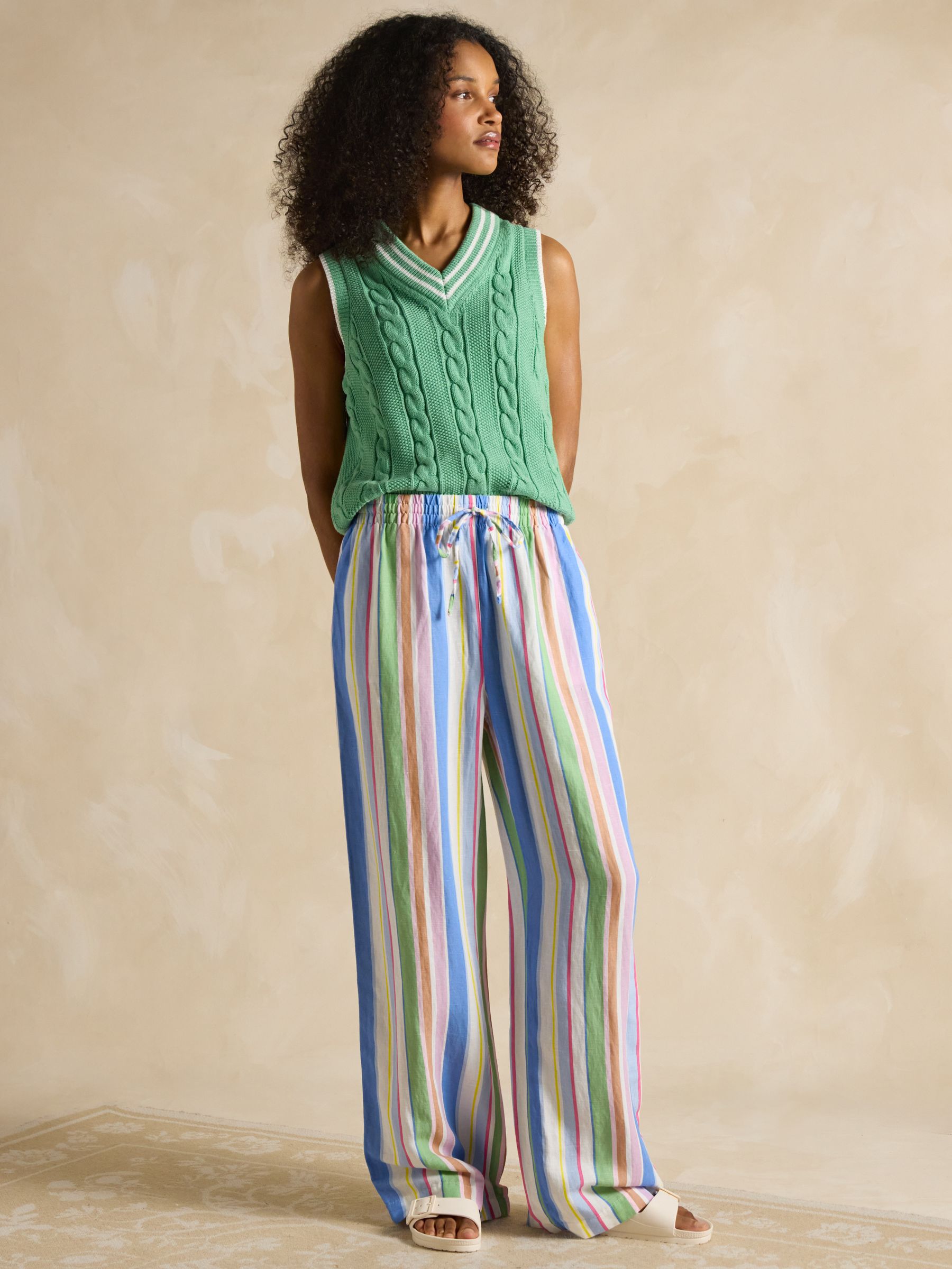 Pull On Multi Stripe Trousers with Linen - Image 3 of 7