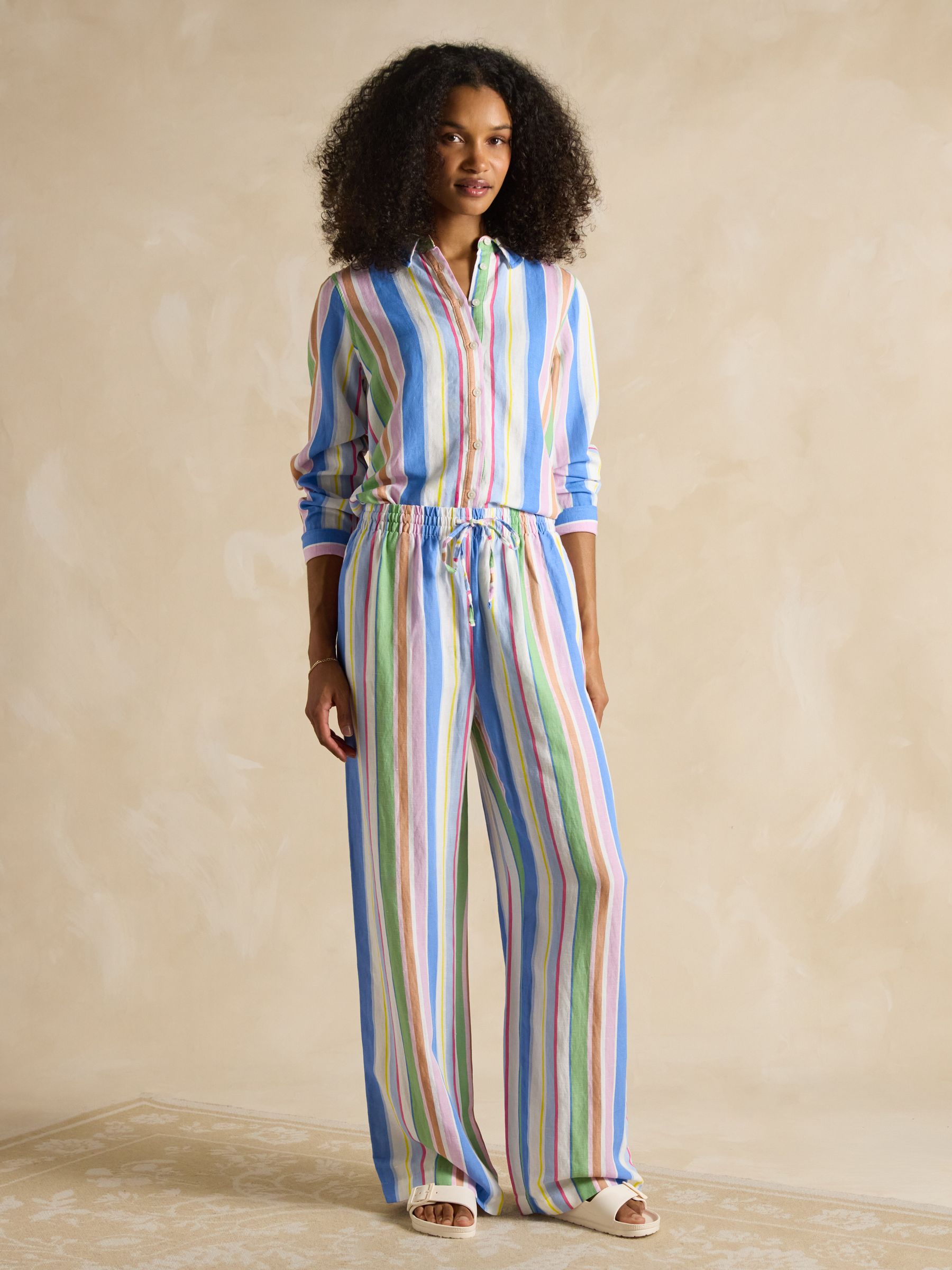 Pull On Multi Stripe Trousers with Linen - Image 9 of 10