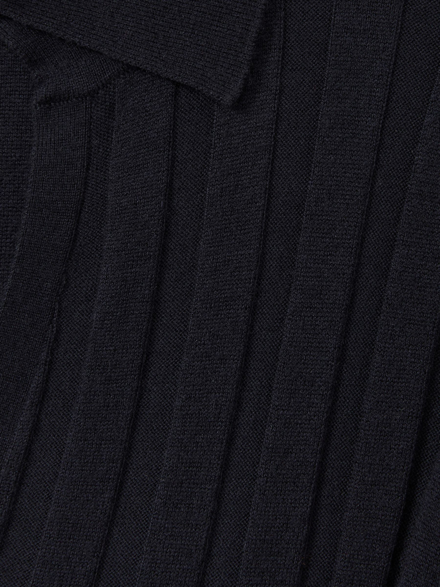Knitted Open-Collar Midi Dress in Navy - Image 5 of 5