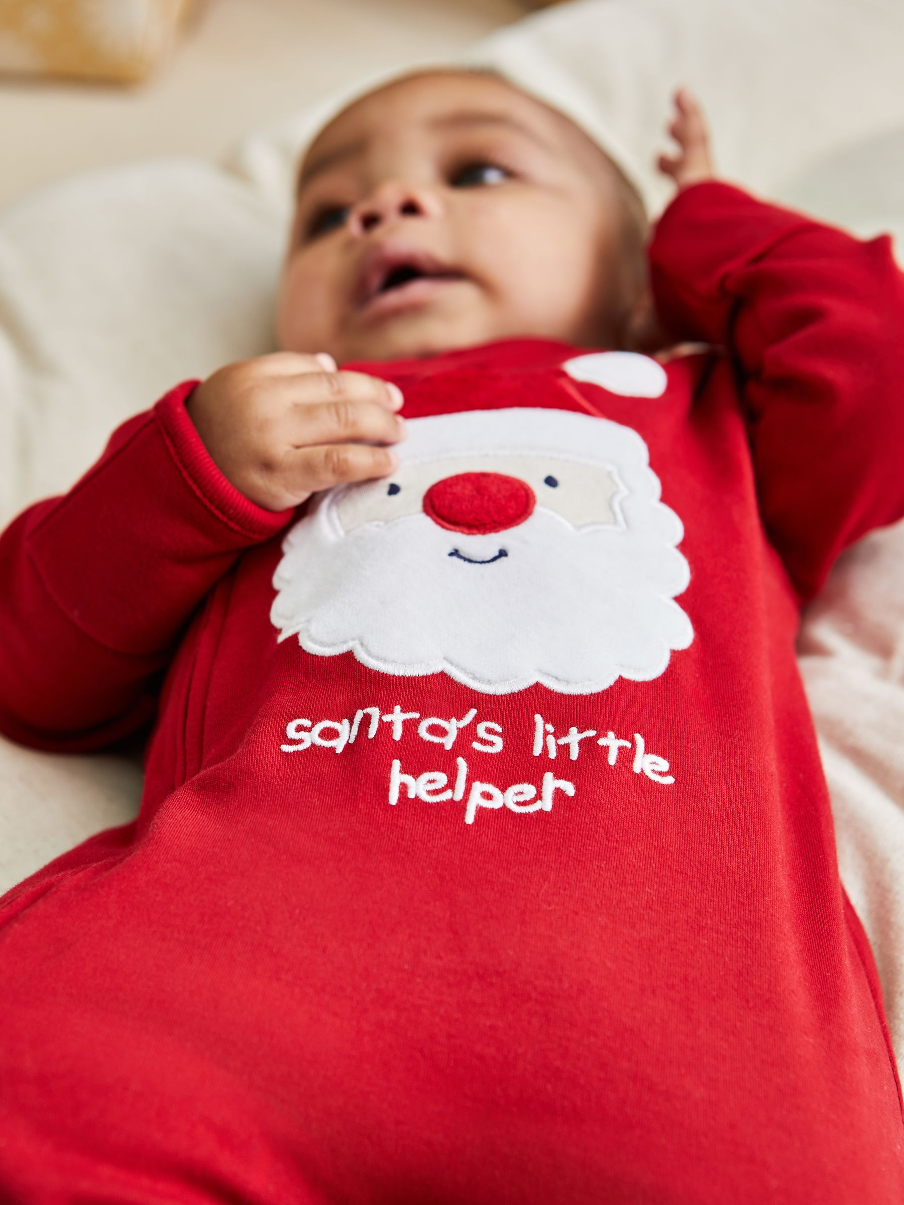 Red Santa Cotton Christmas Zip Appliqué Sleepsuit - Image 2 of 6