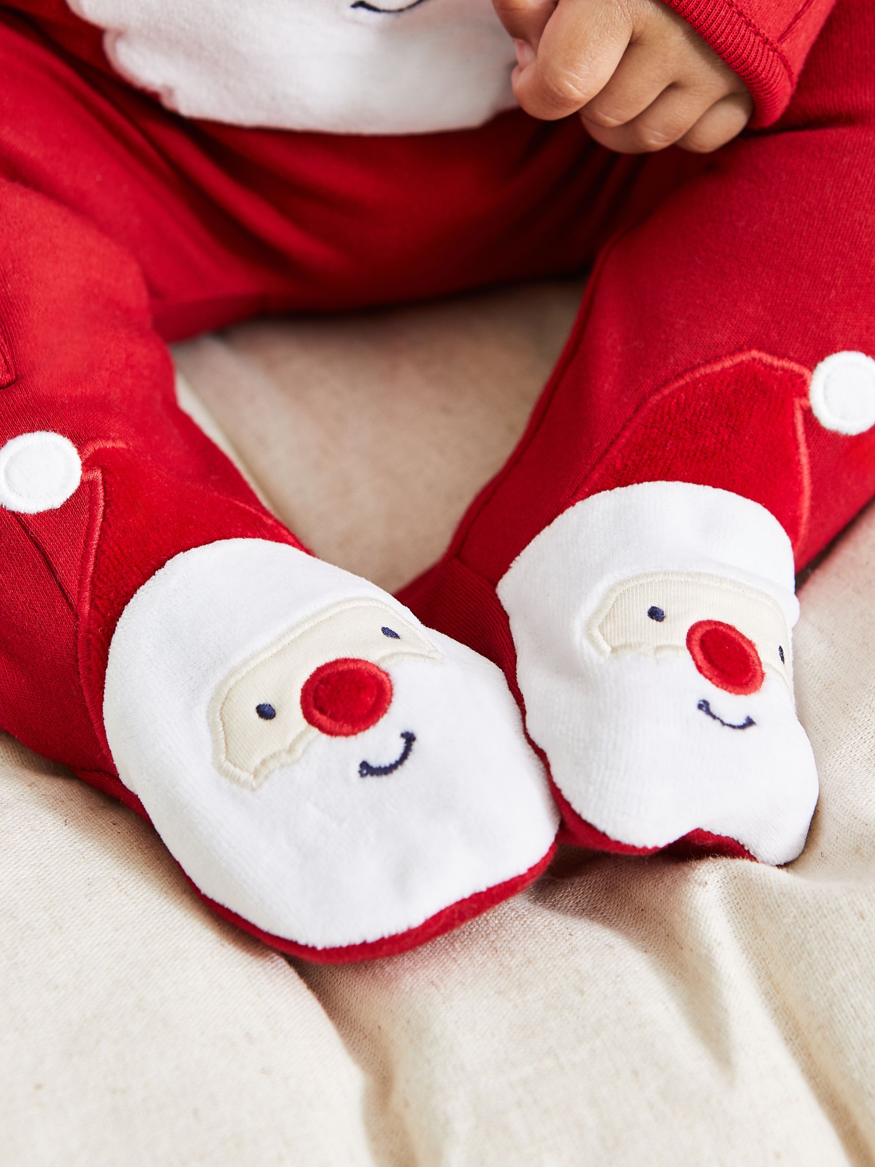 Red Santa Cotton Christmas Zip Appliqué Sleepsuit - Image 3 of 6