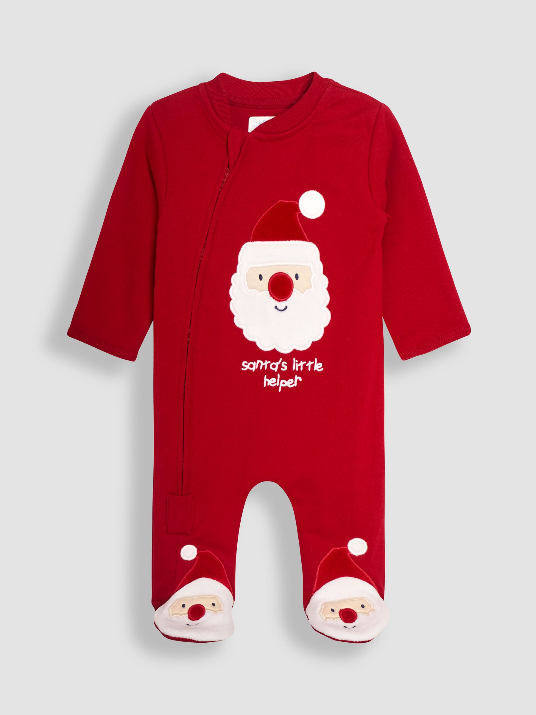Red Santa Cotton Christmas Zip Appliqué Sleepsuit - Image 4 of 6