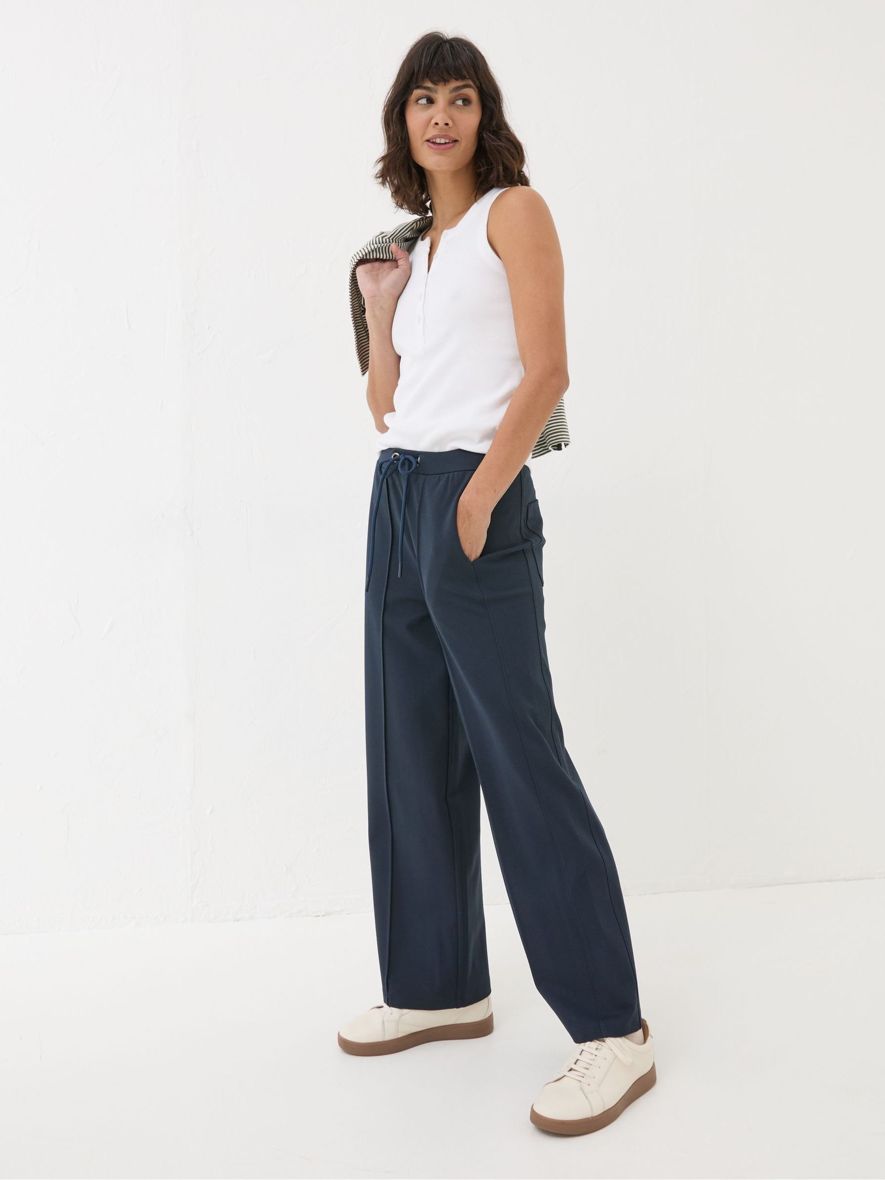 Navy Ely Wide Leg Trousers - Image 1 of 5