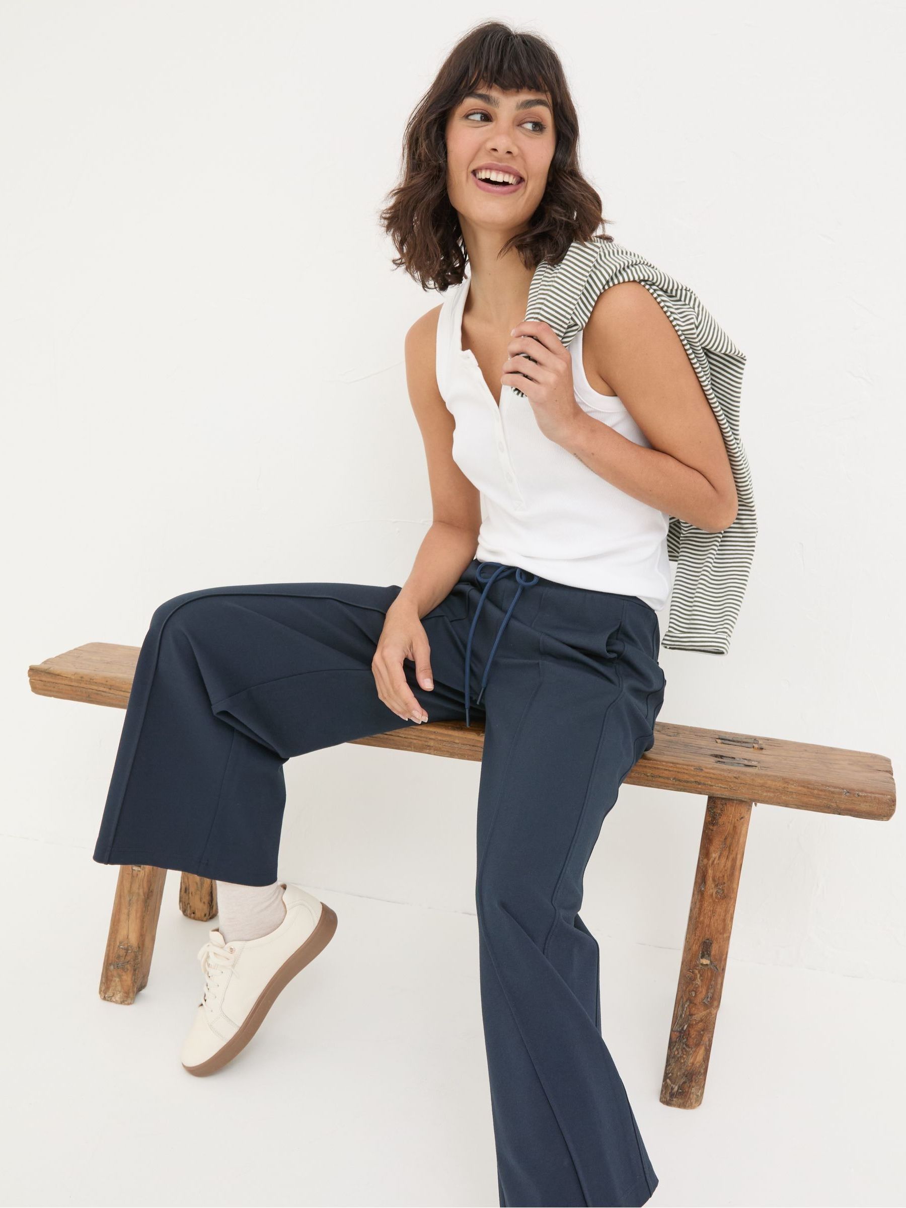 Navy Ely Wide Leg Trousers - Image 3 of 5