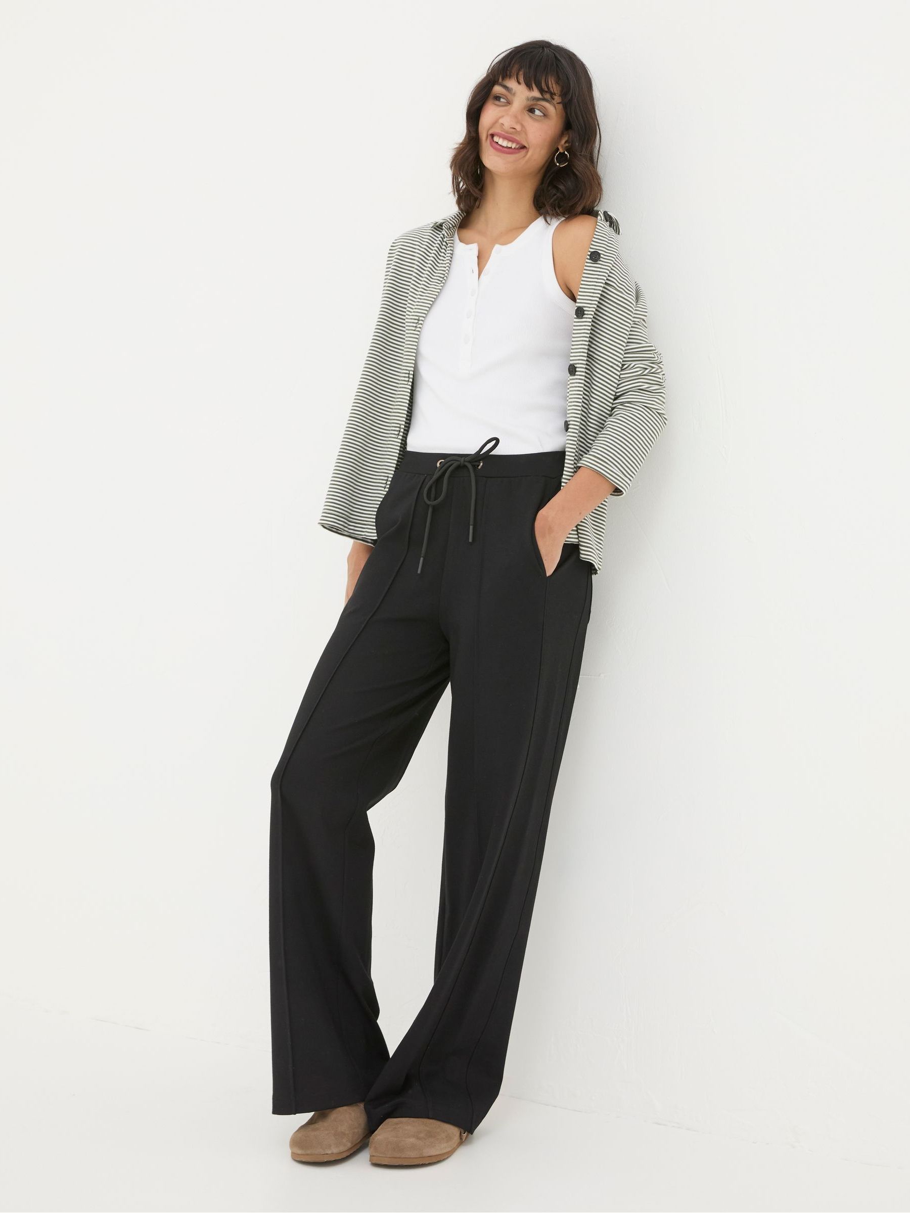 Black Ely Wide Leg Trousers - Image 1 of 5