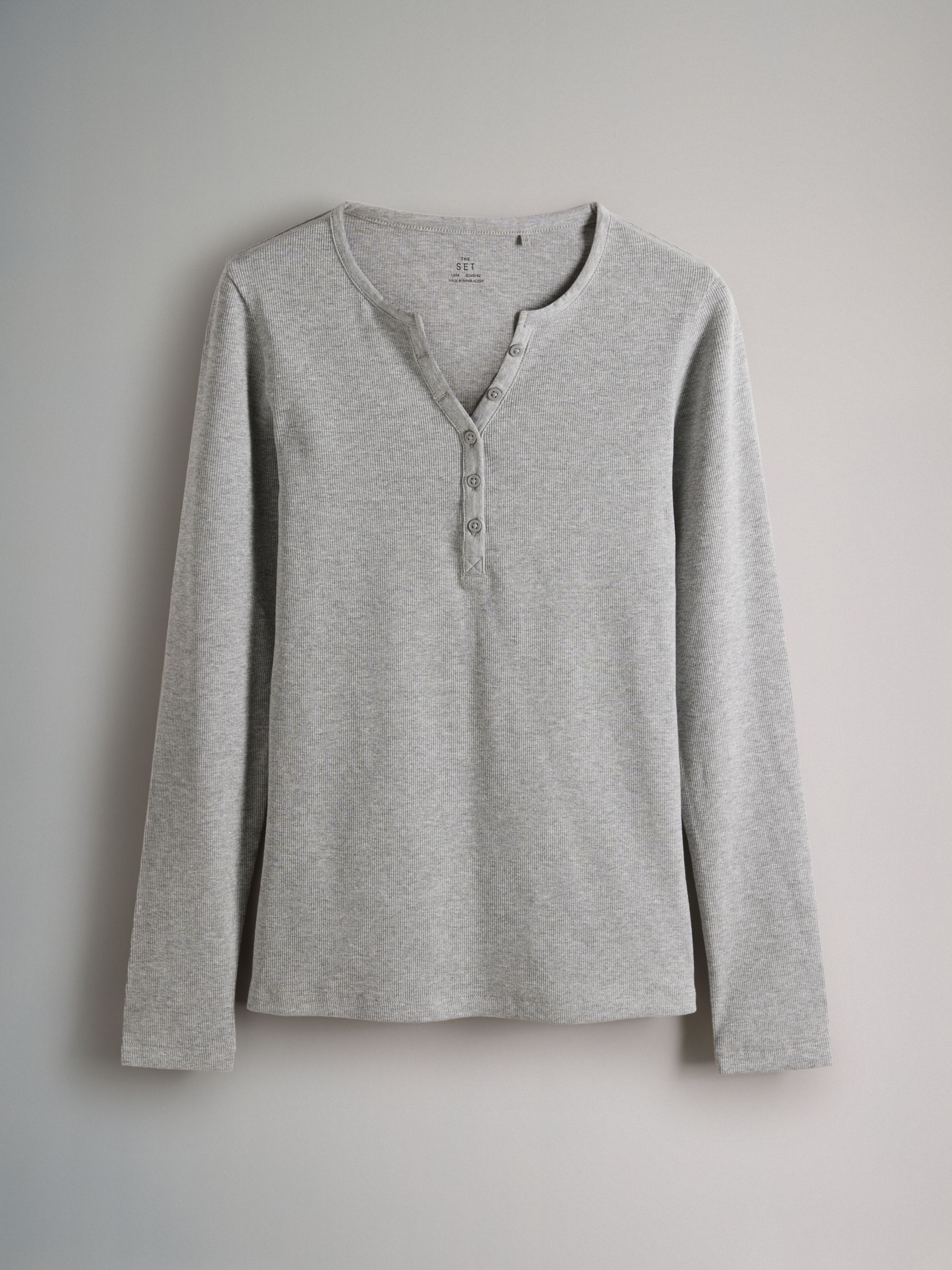 Black/White/Light Grey/Taupe Brown - 4 Pack Ribbed Henley Long Sleeve T-Shirts - Image 2 of 7