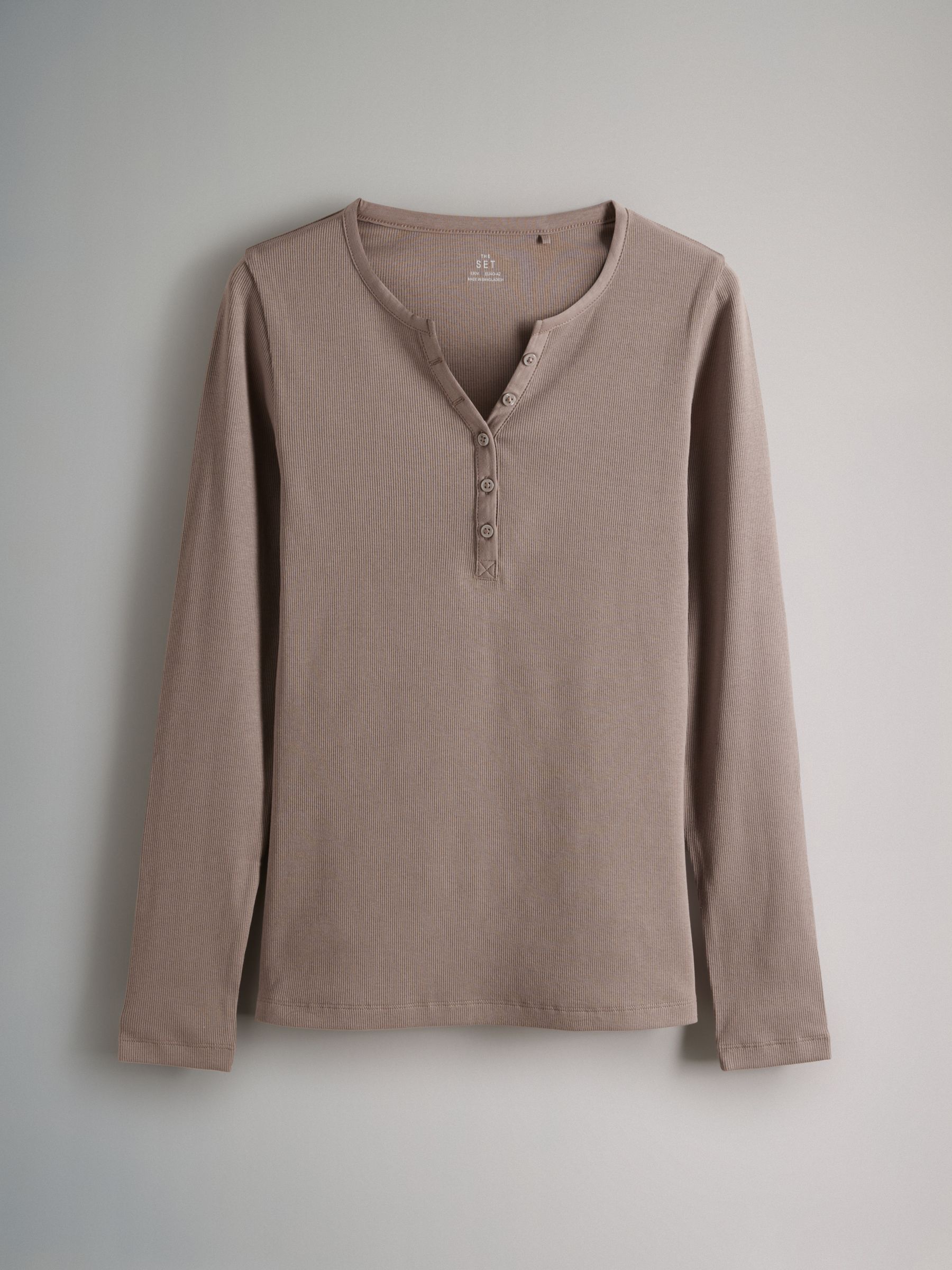 Black/White/Light Grey/Taupe Brown - 4 Pack Ribbed Henley Long Sleeve T-Shirts - Image 3 of 7