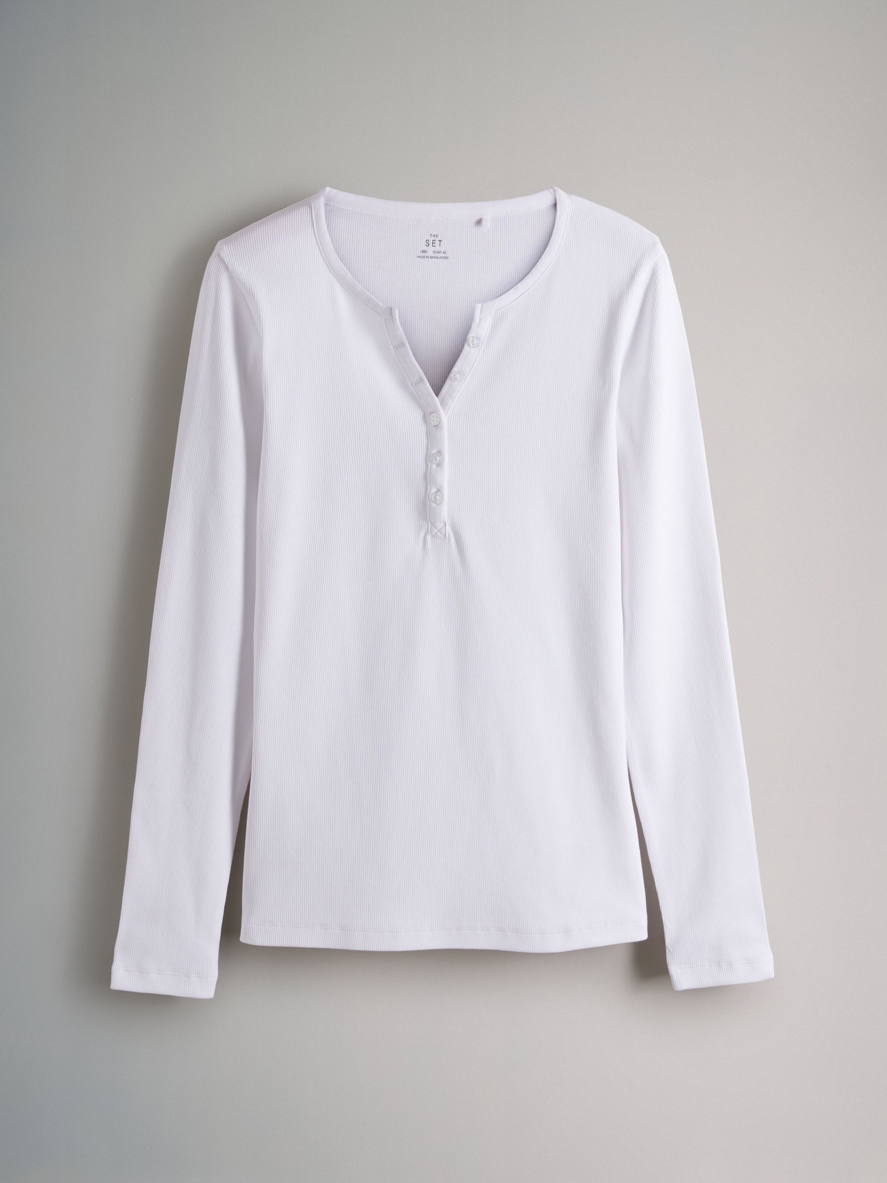 Black/White/Light Grey/Taupe Brown - 4 Pack Ribbed Henley Long Sleeve T-Shirts - Image 4 of 7