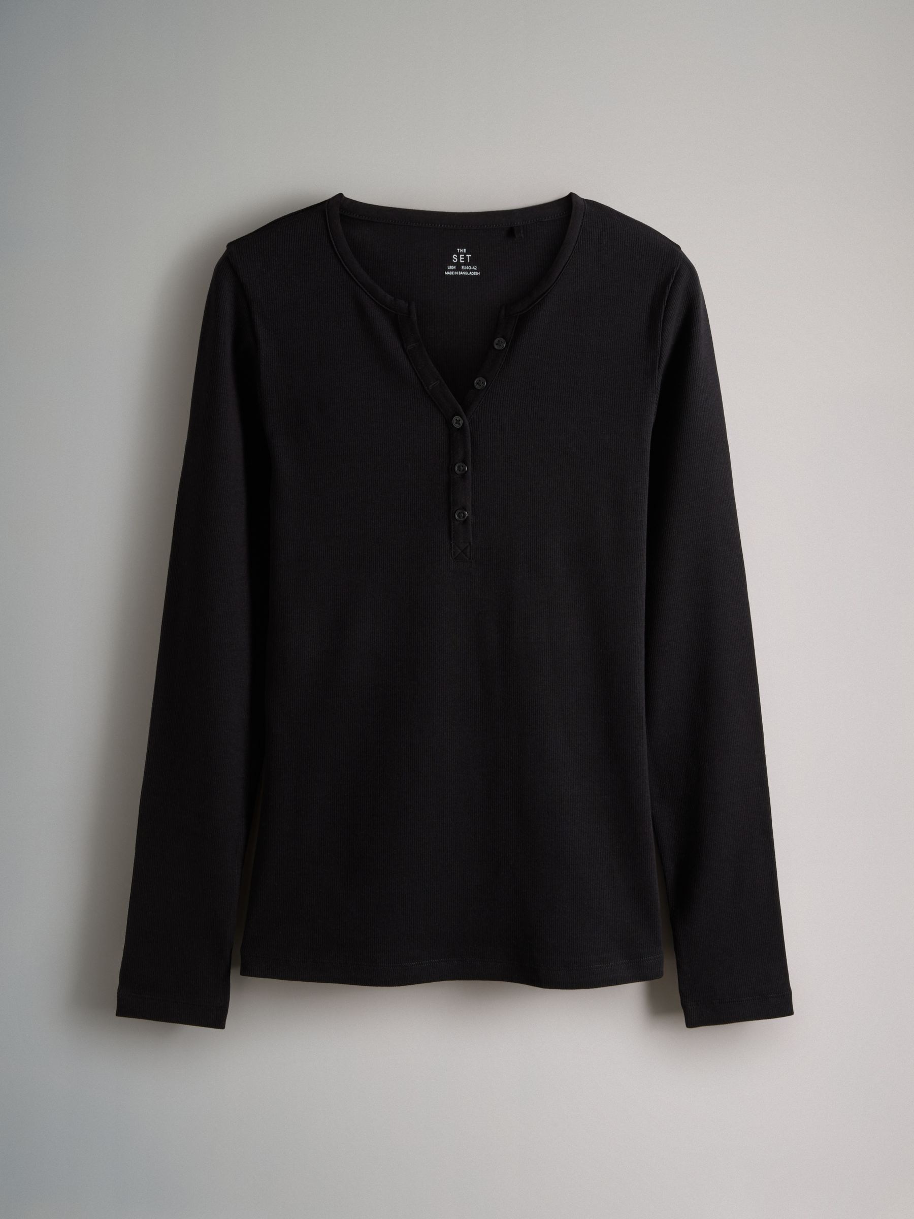 Black/White/Light Grey/Taupe Brown - 4 Pack Ribbed Henley Long Sleeve T-Shirts - Image 5 of 7