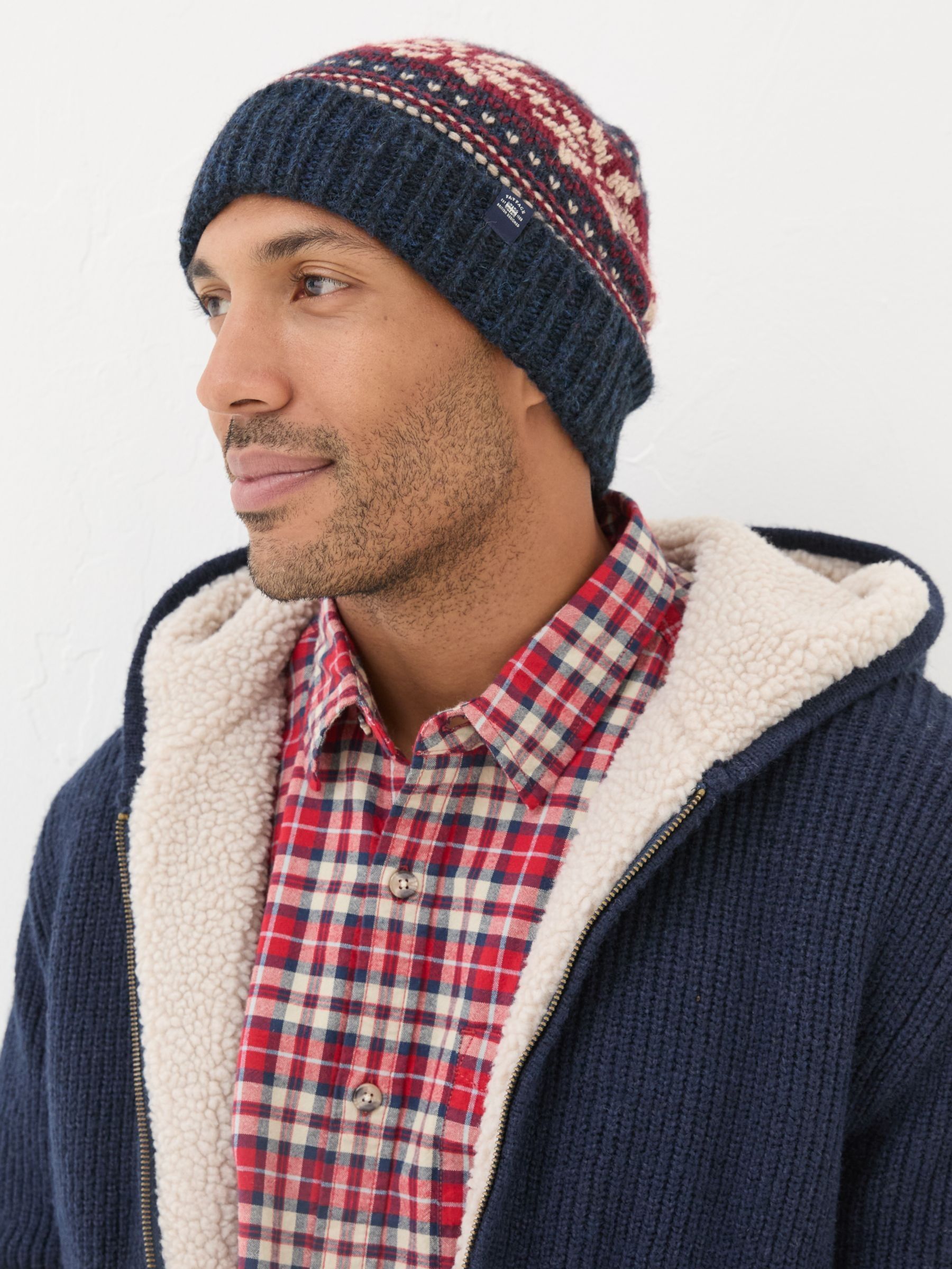 Navy Fairisle Pattern Beanie - Image 1 of 3 Navy Fairisle Pattern Beanie - Image 1 of 3