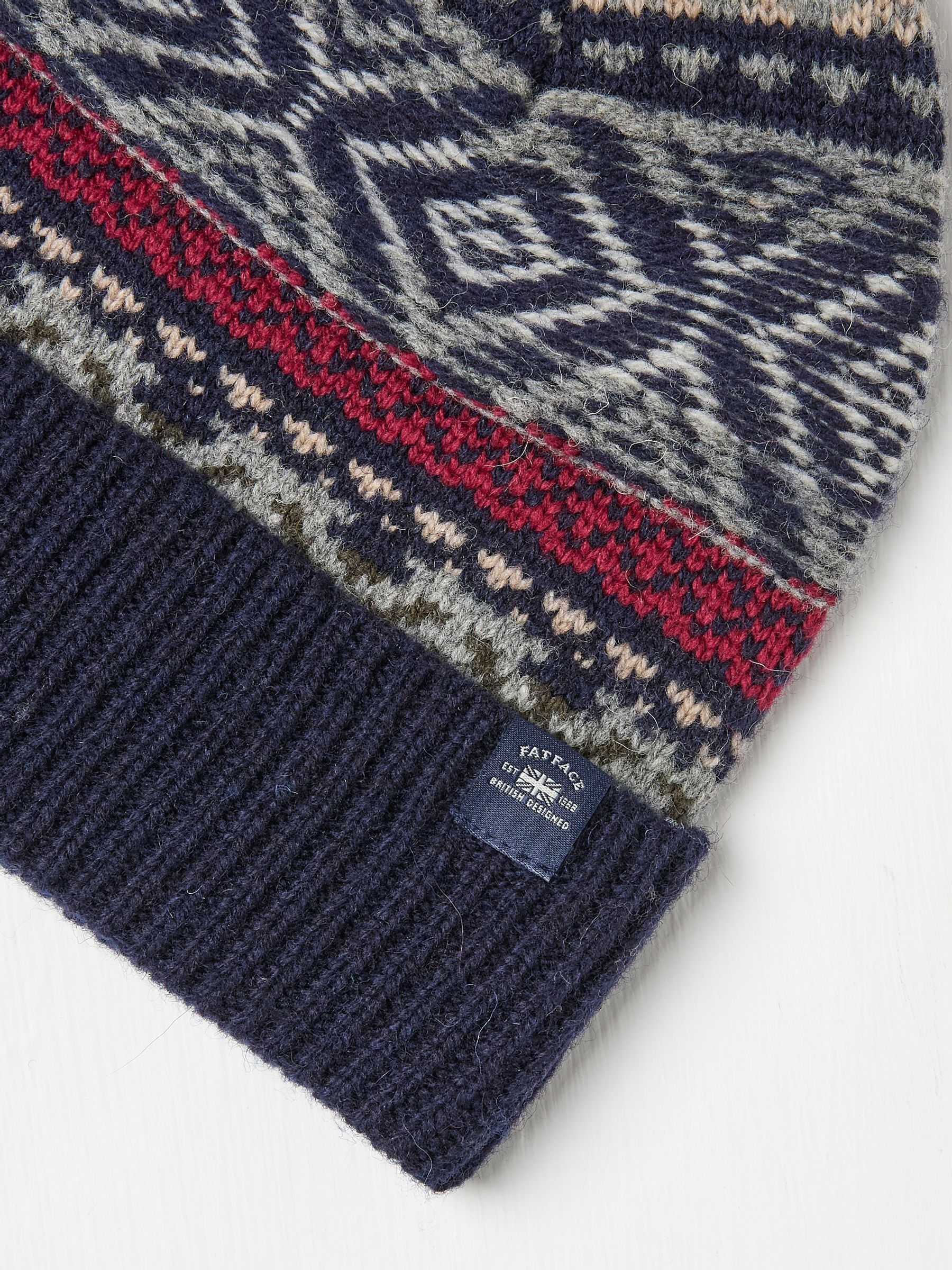Navy Textured Fairisle Pattern Bobble Hat - Image 3 of 3