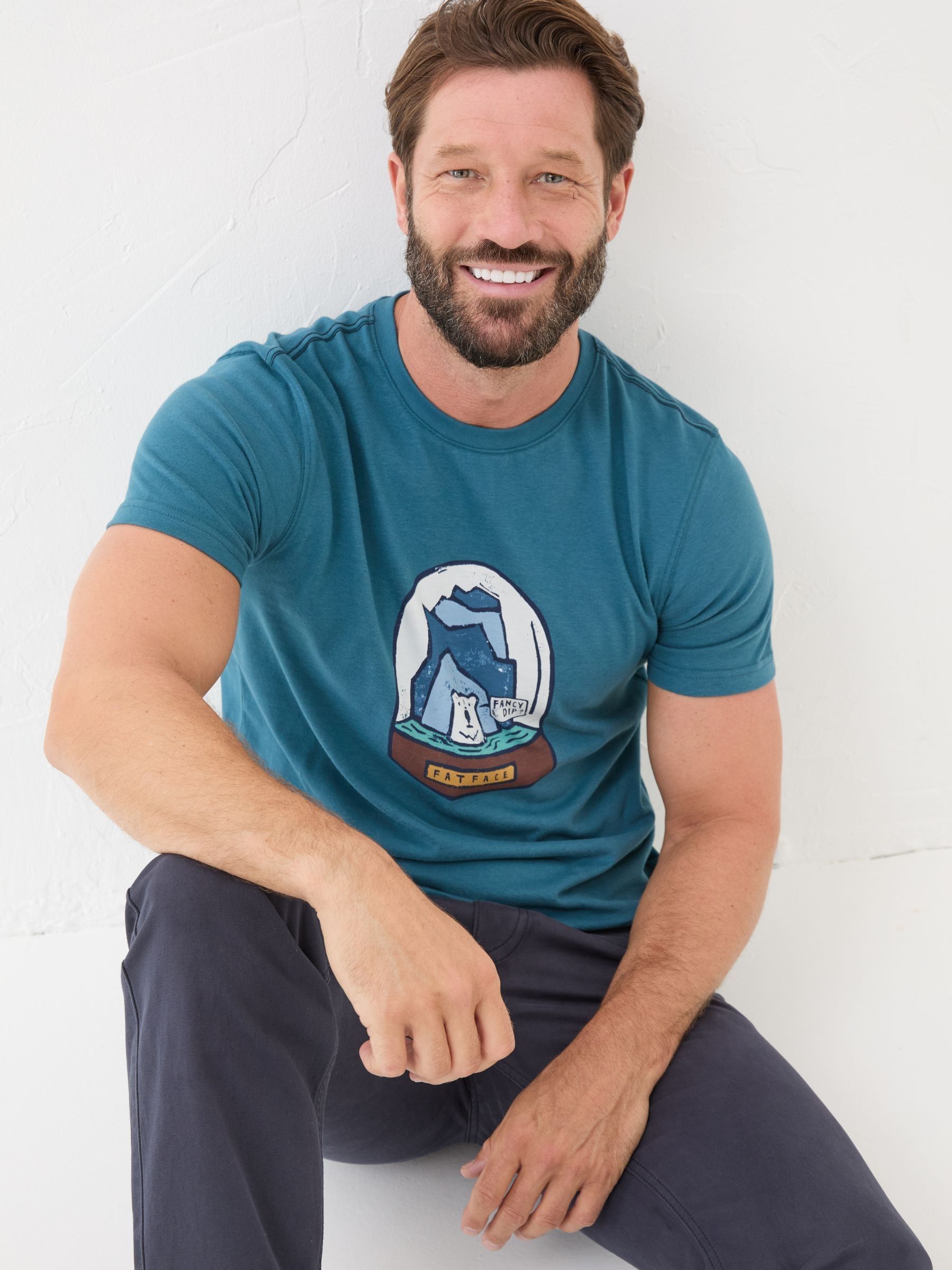Teal Blue 100% Cotton Bear Snow Globe T-Shirt - Image 3 of 6