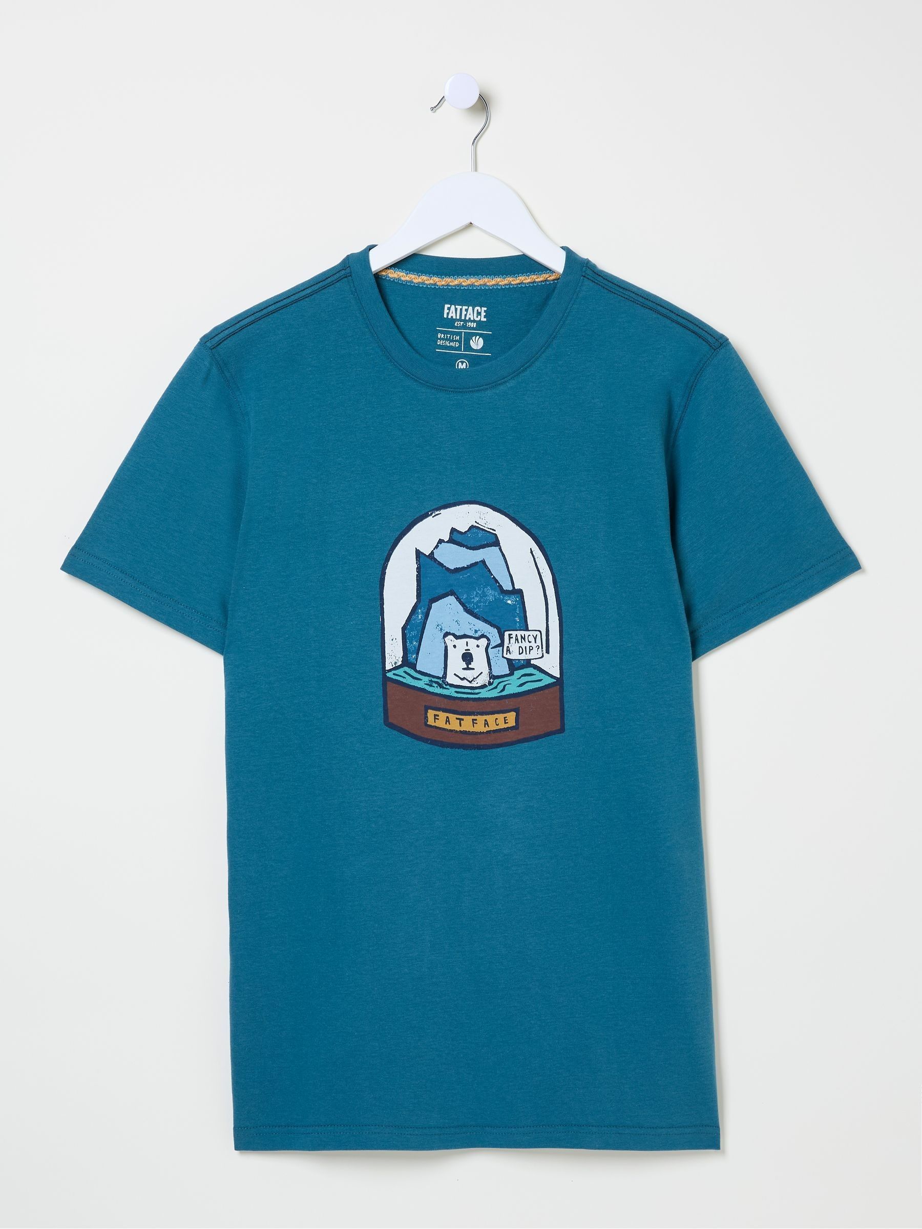Teal Blue 100% Cotton Bear Snow Globe T-Shirt - Image 5 of 6