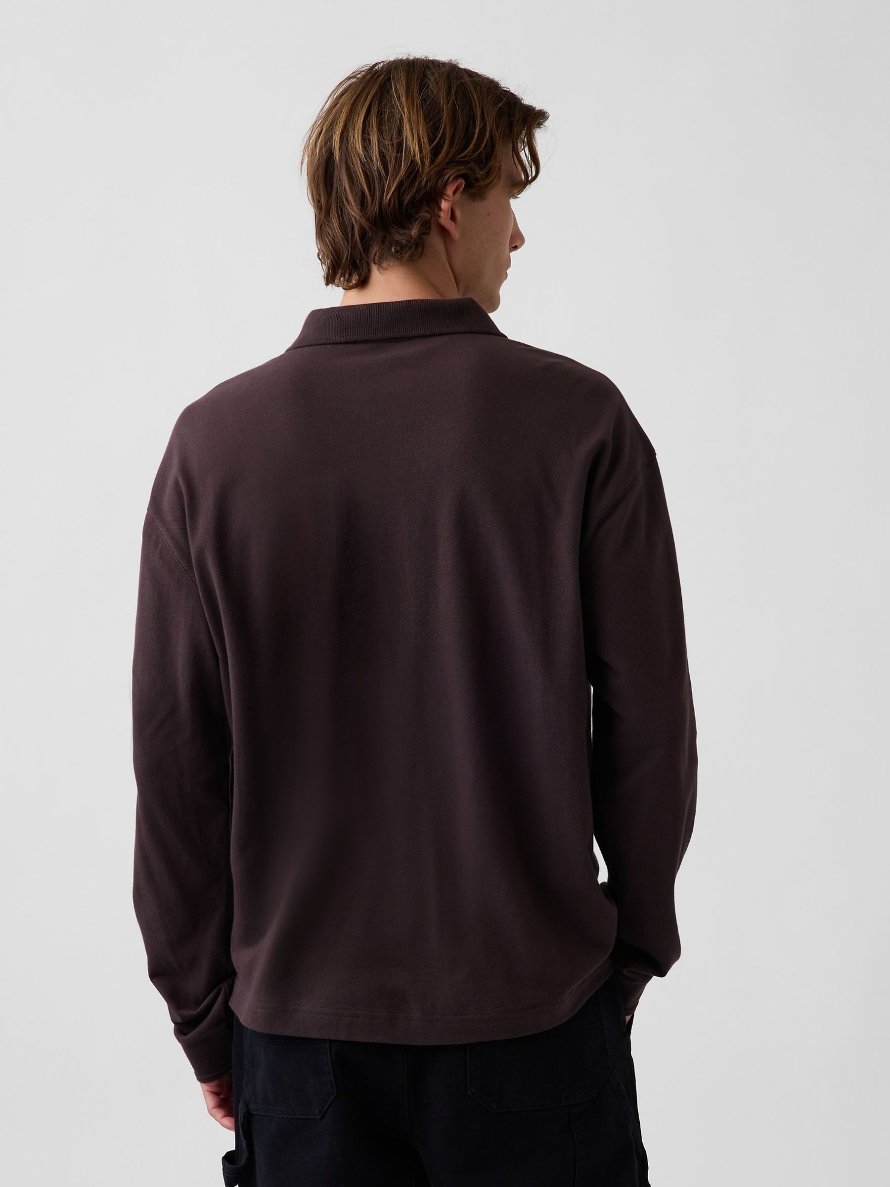 Brown Oversized Pique Polo Shirt - Image 2 of 4 Brown Oversized Pique Polo Shirt - Image 2 of 4
