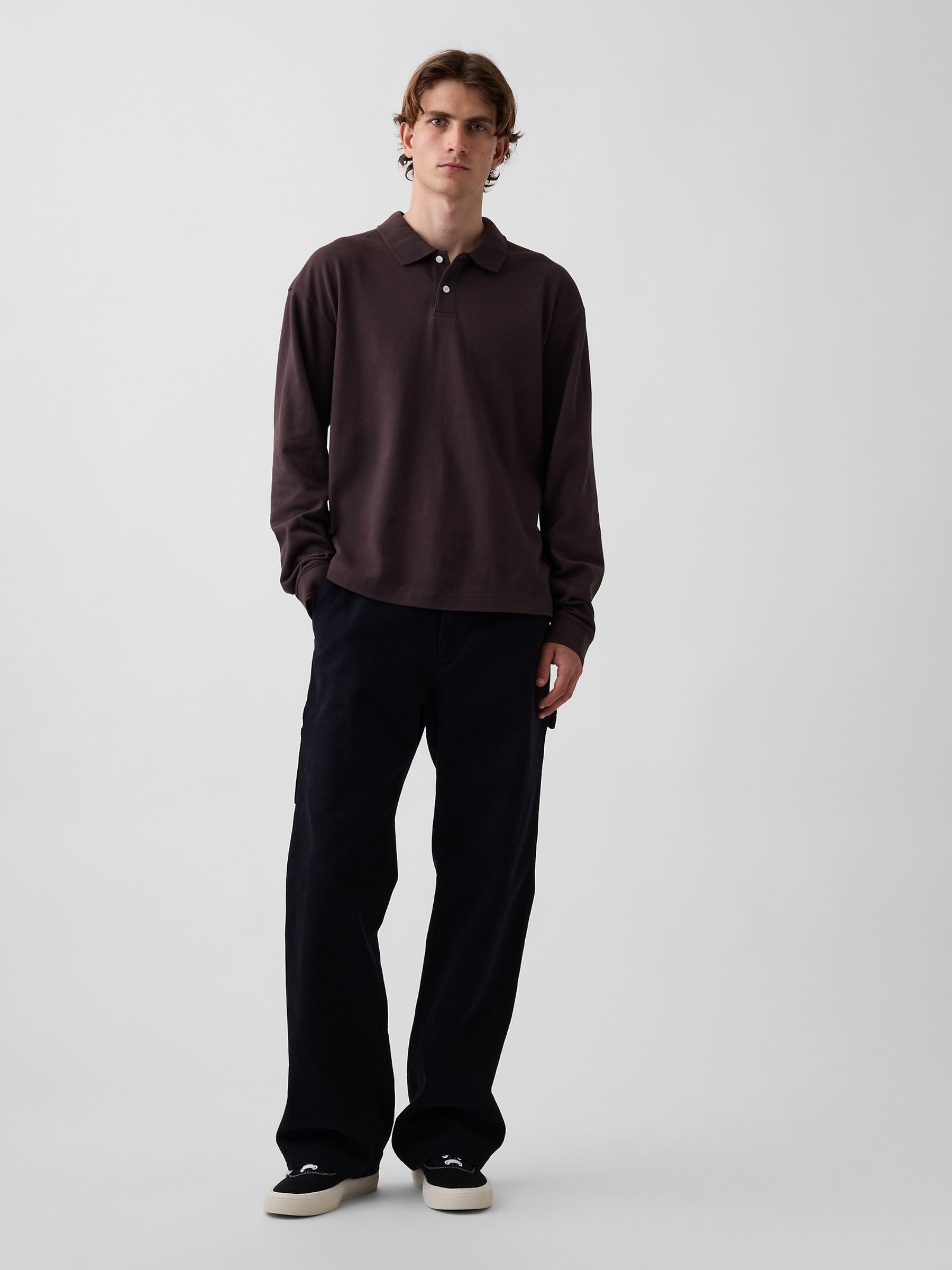 Brown Oversized Pique Polo Shirt - Image 3 of 4