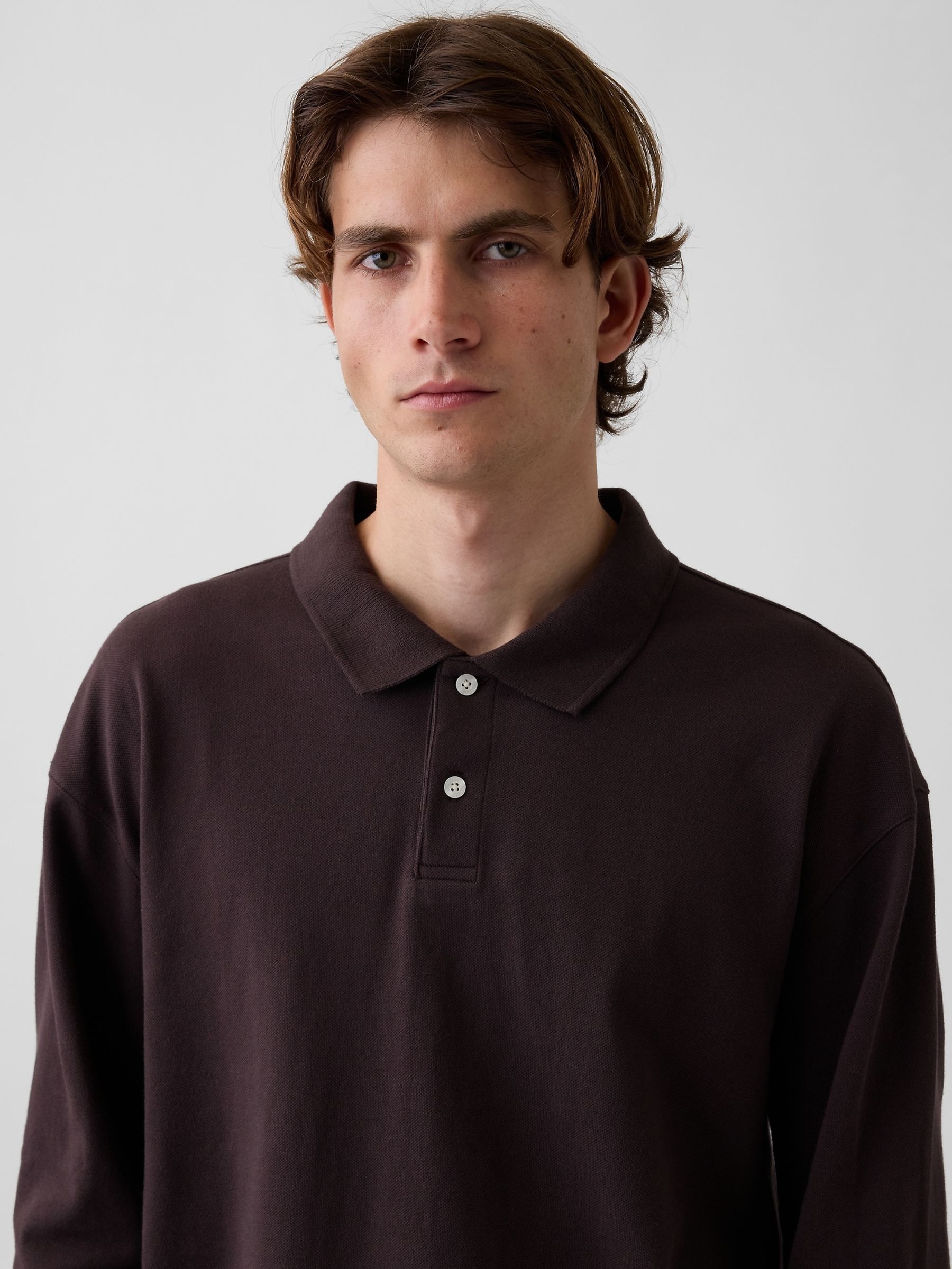 Brown Oversized Pique Polo Shirt - Image 4 of 4 Brown Oversized Pique Polo Shirt - Image 4 of 4