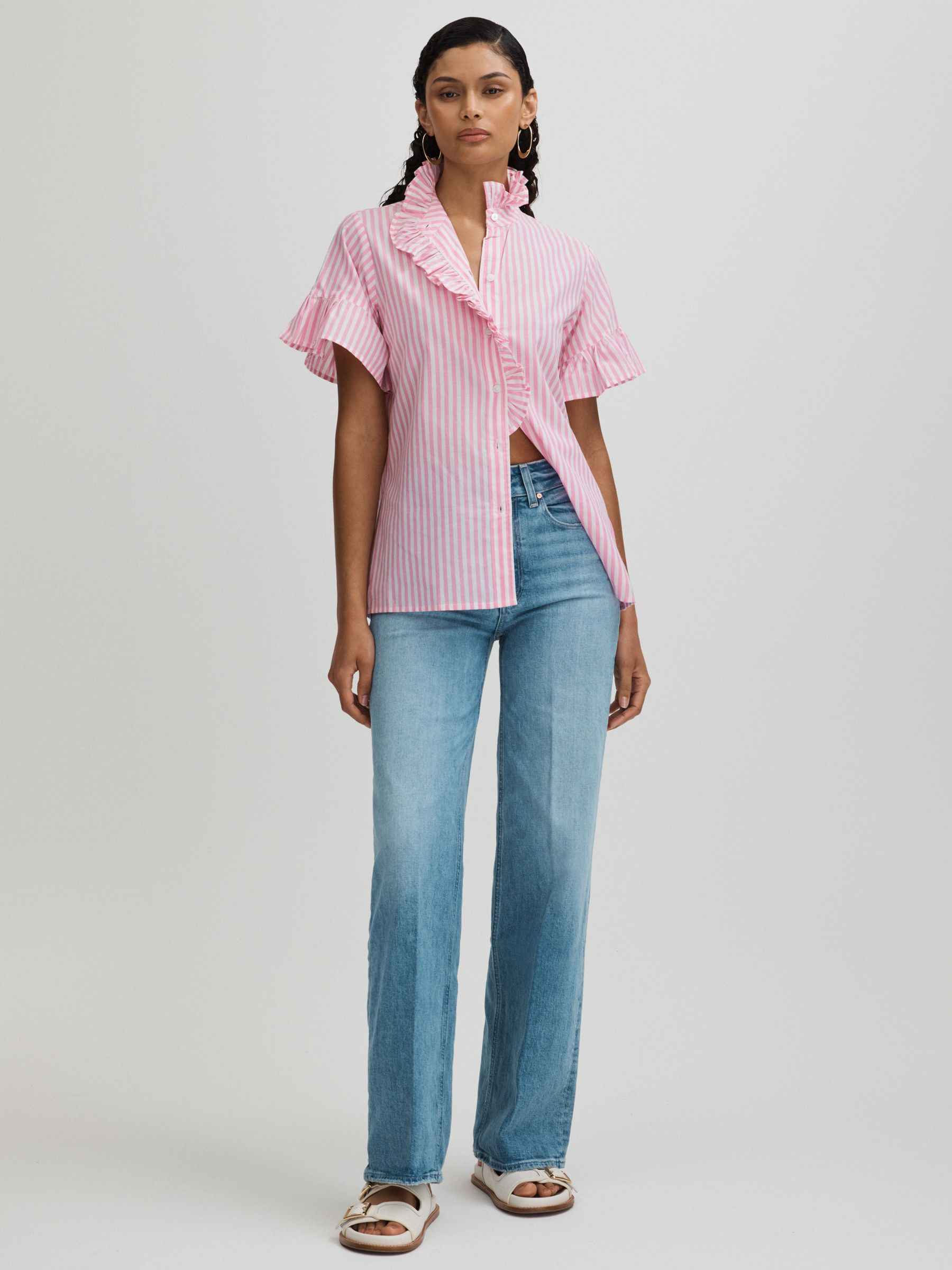 Mille Cotton Bell Sleeve Ruffle Top in Bubblegum - Image 3 of 6