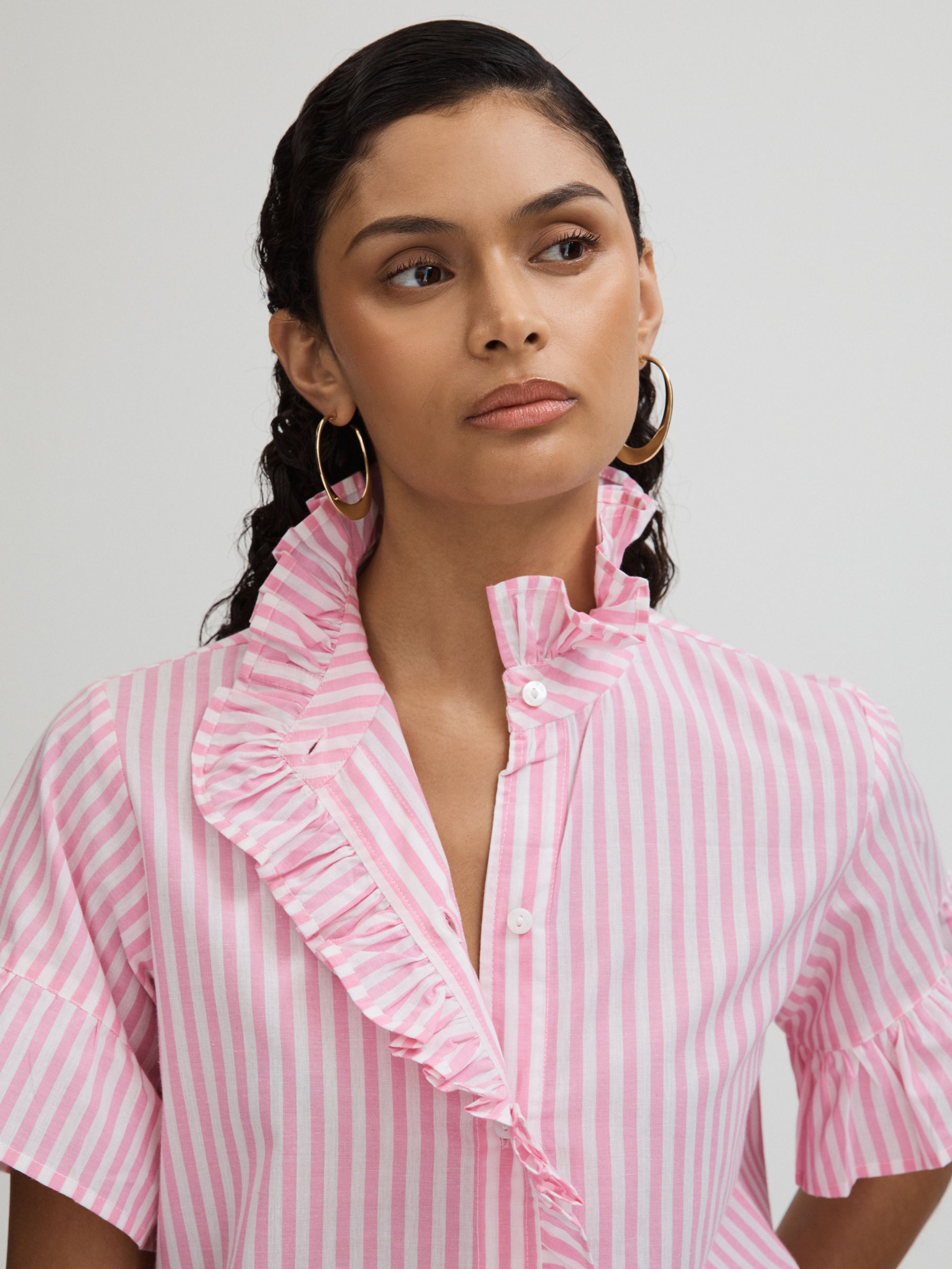 Mille Cotton Bell Sleeve Ruffle Top in Bubblegum - Image 4 of 6