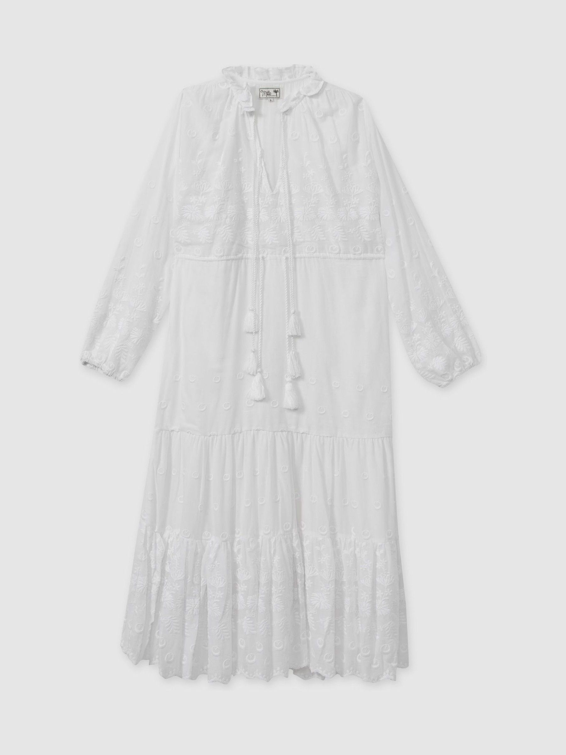 Astrid White Mille 100% Cotton Tassel Midi Dress - Image 2 of 5