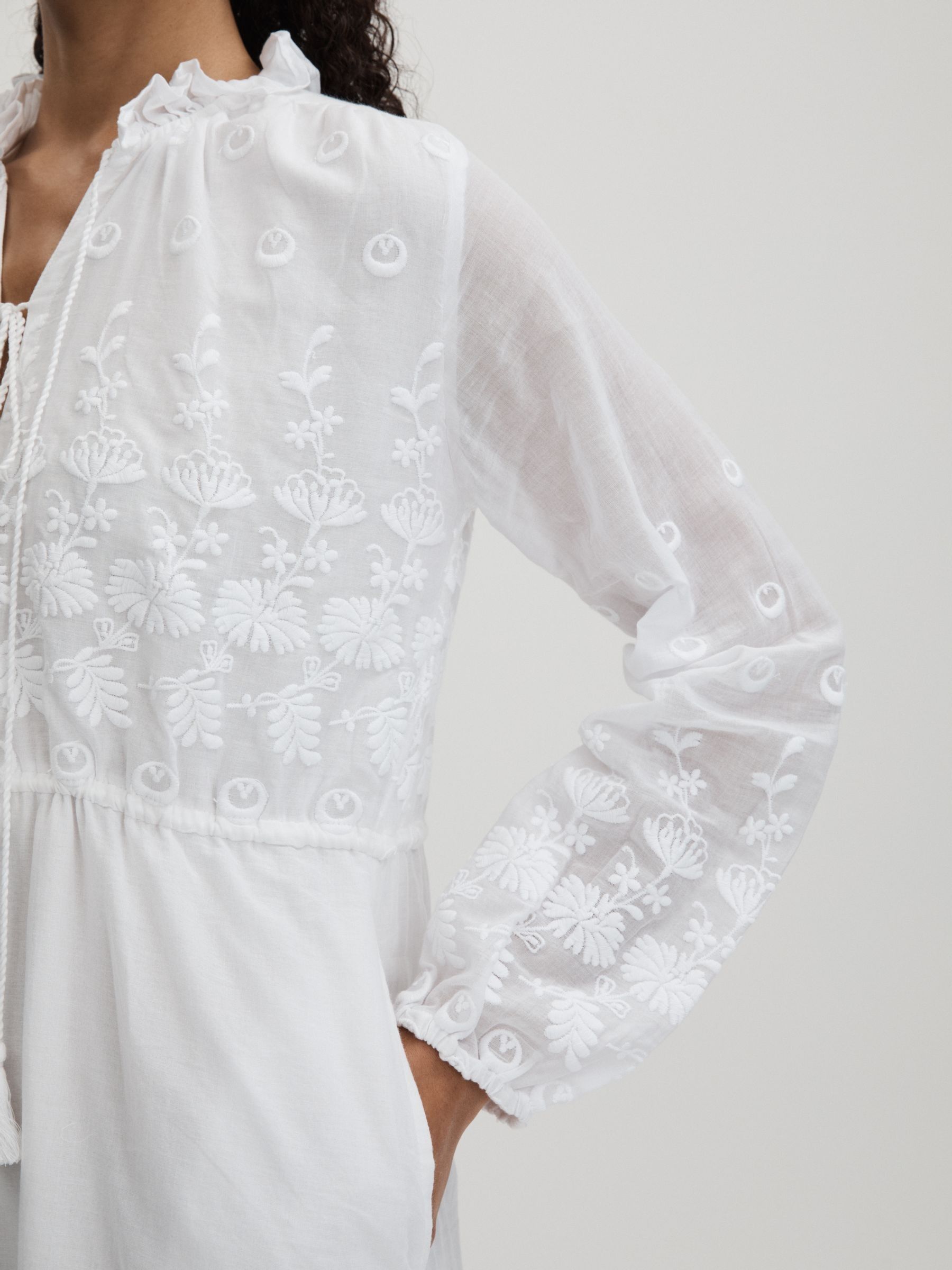 Astrid White Mille 100% Cotton Tassel Midi Dress - Image 3 of 5