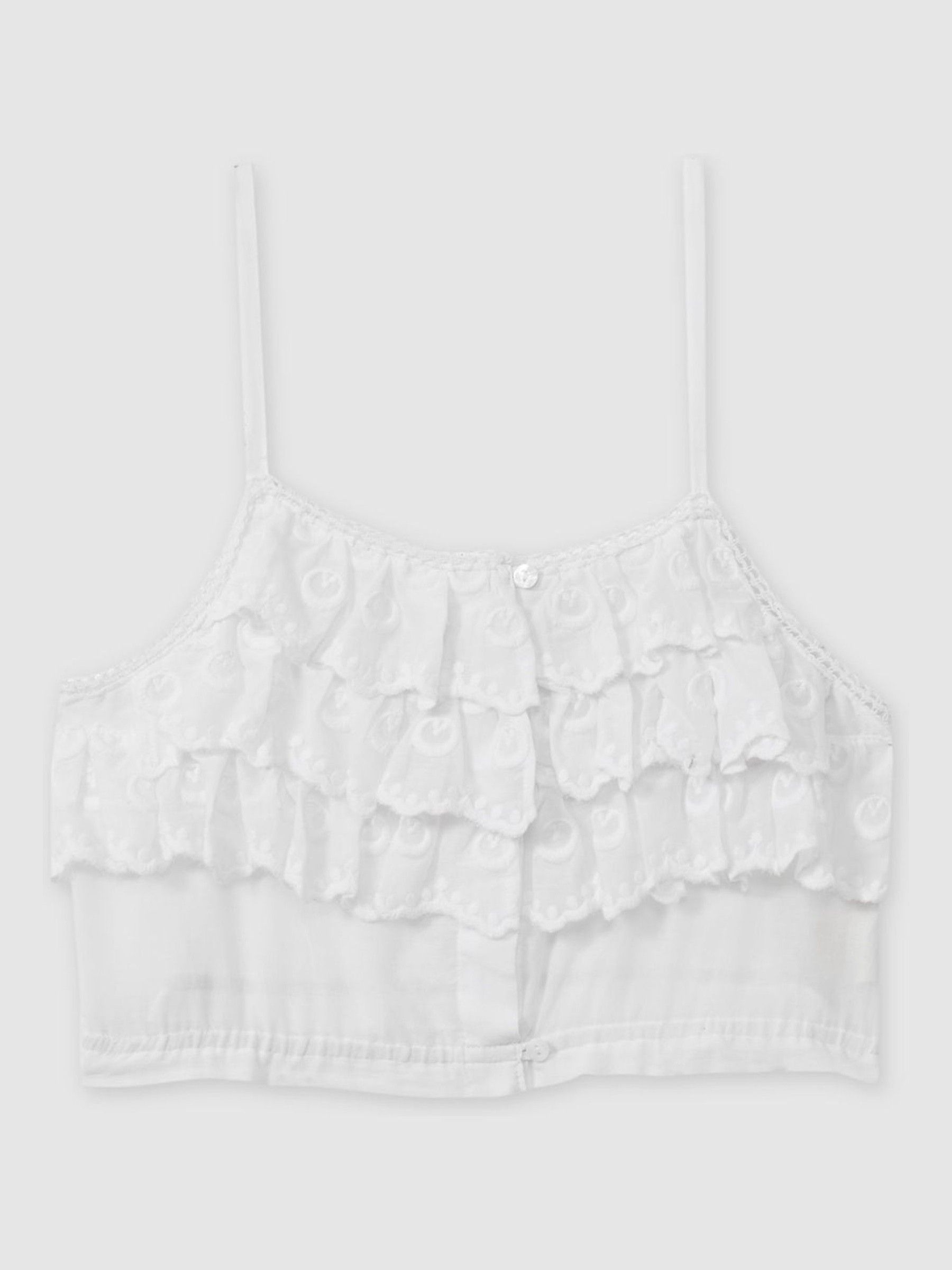 Patti White Mille 100% Cotton Ruffle Crop Top - Image 2 of 5