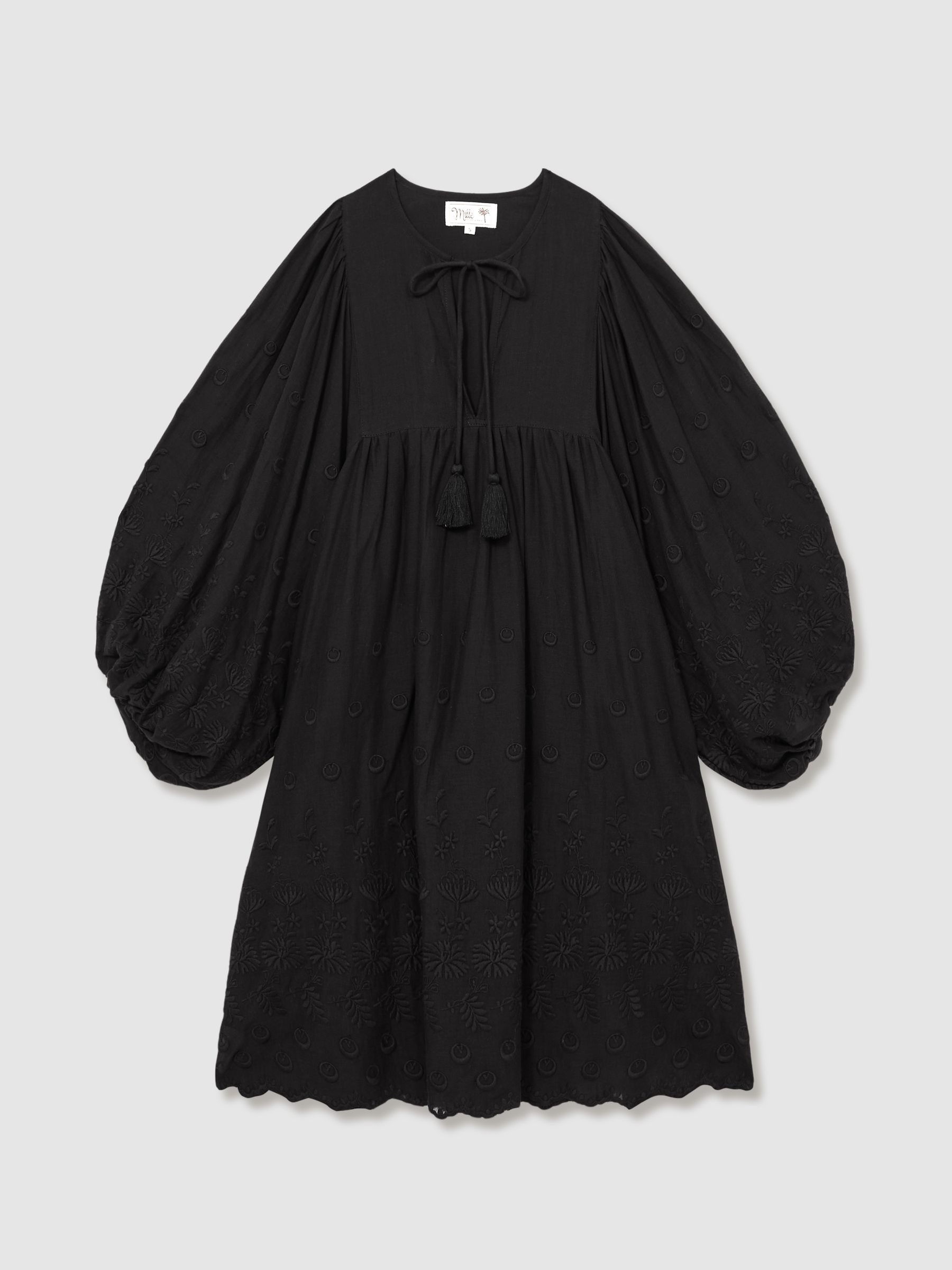 Mille Cotton Puff Sleeve Mini Dress in Black - Image 2 of 6