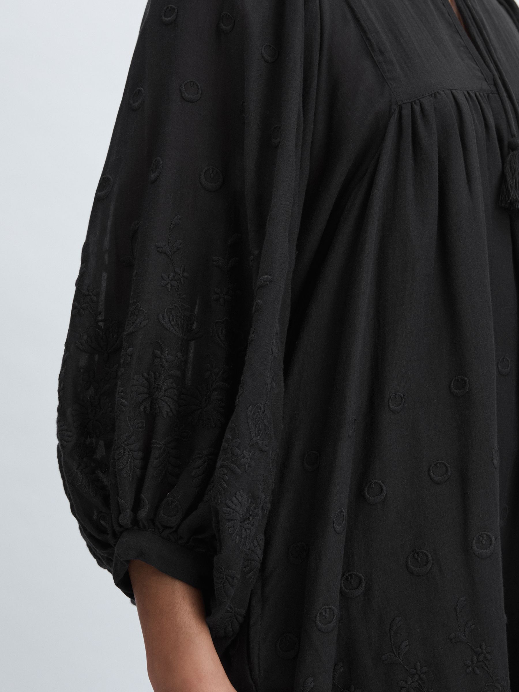 Mille Cotton Puff Sleeve Mini Dress in Black - Image 3 of 6