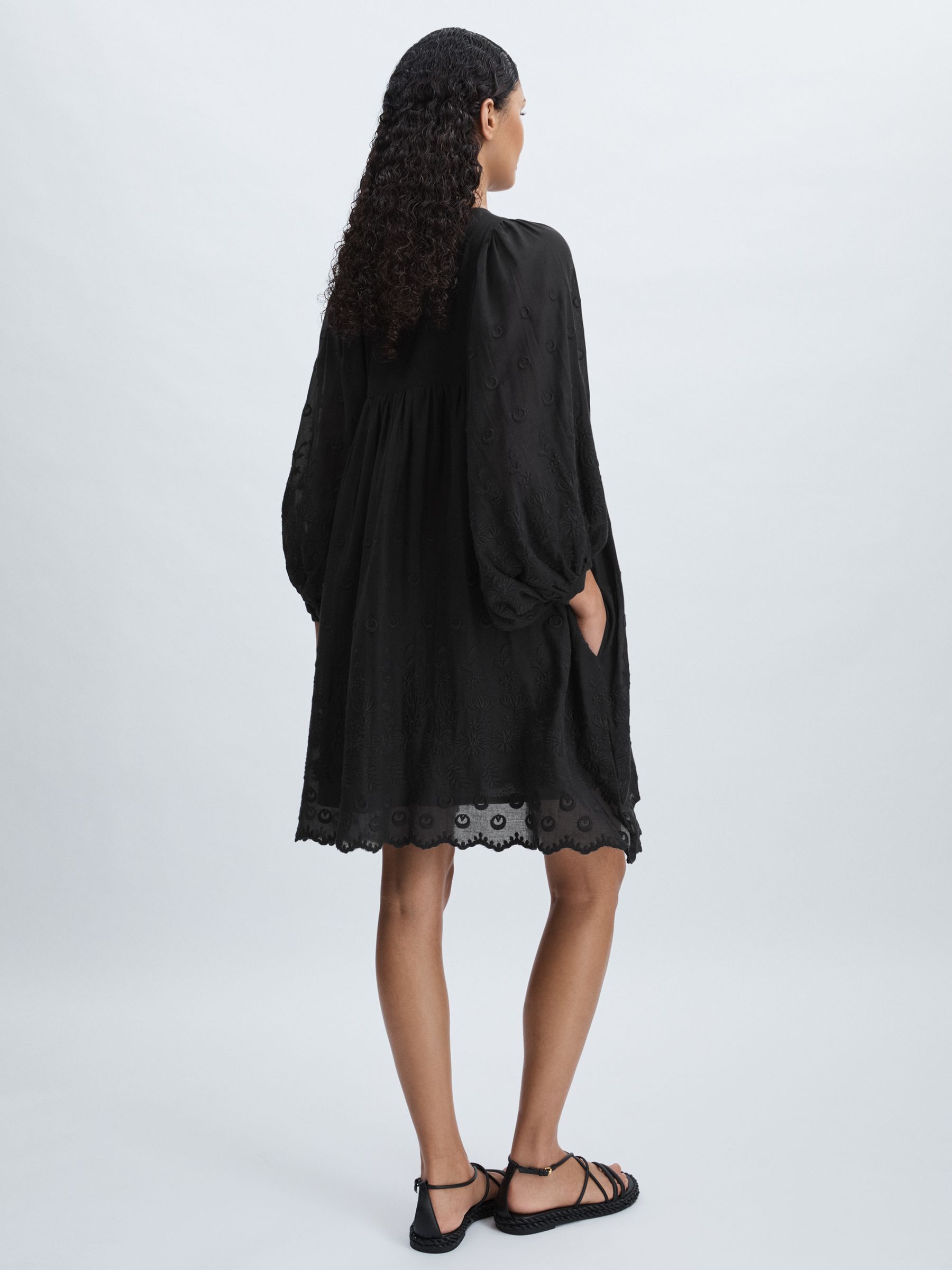 Mille Cotton Puff Sleeve Mini Dress in Black - Image 4 of 6