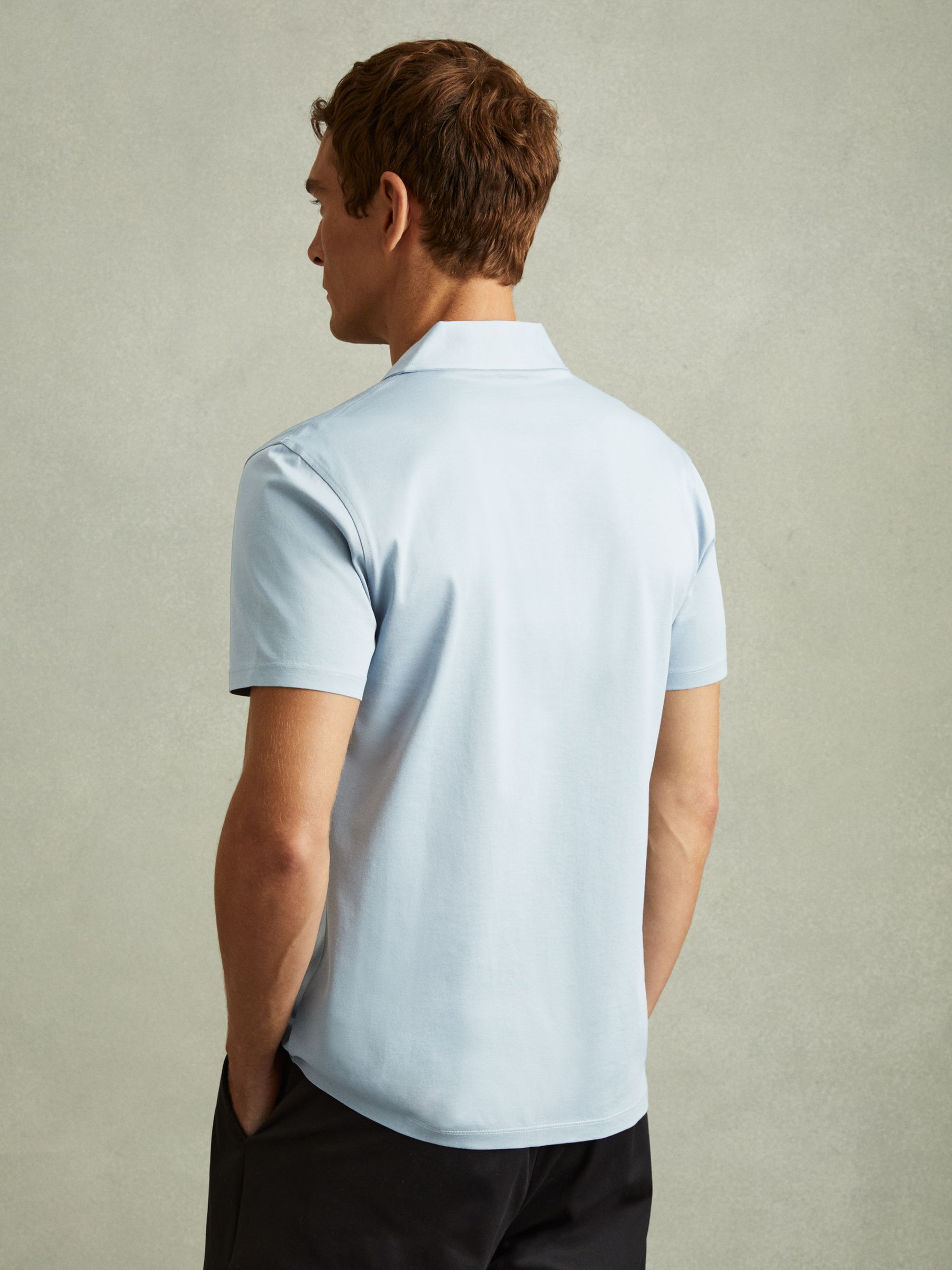 Mercerised Jersey Cuban Collar Shirt in Soft Blue - Image 3 of 4