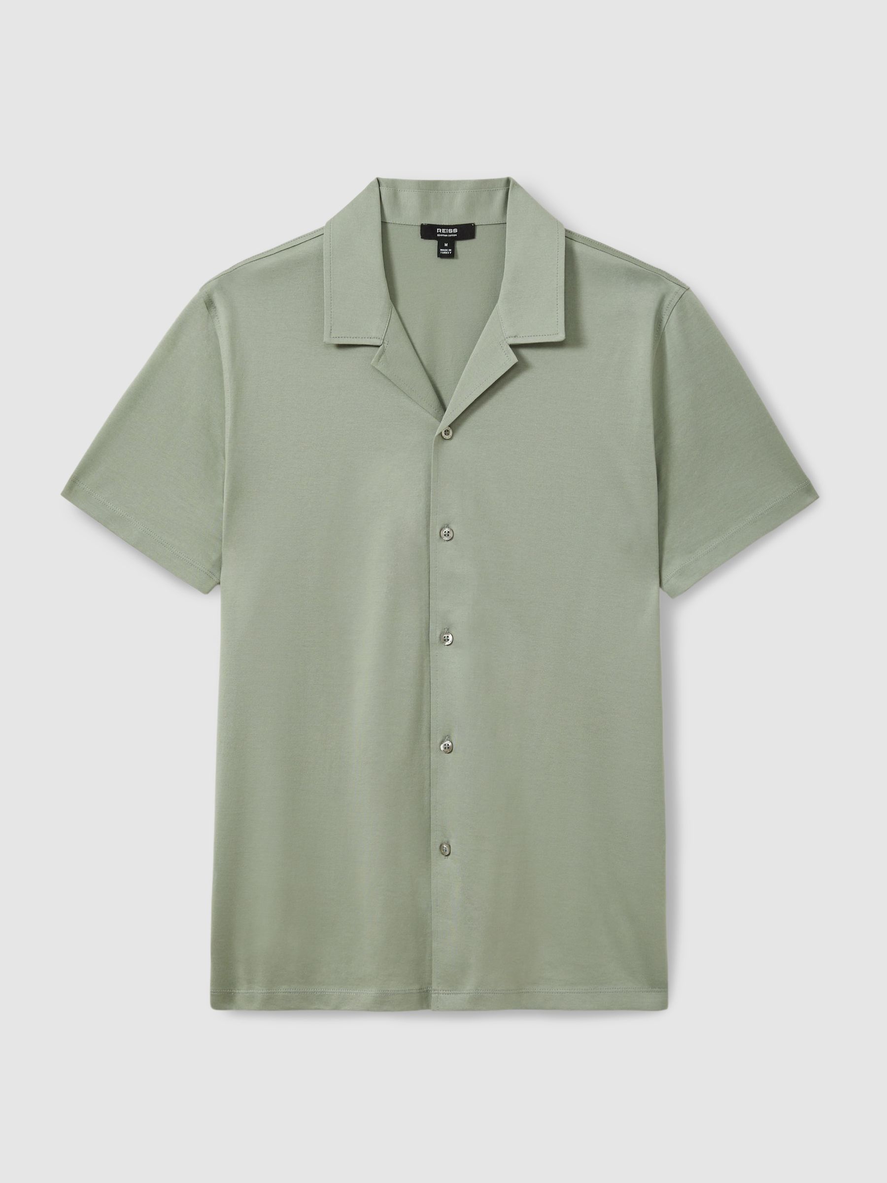 Mercerised Jersey Cuban Collar Shirt in Mint Green - Image 2 of 5
