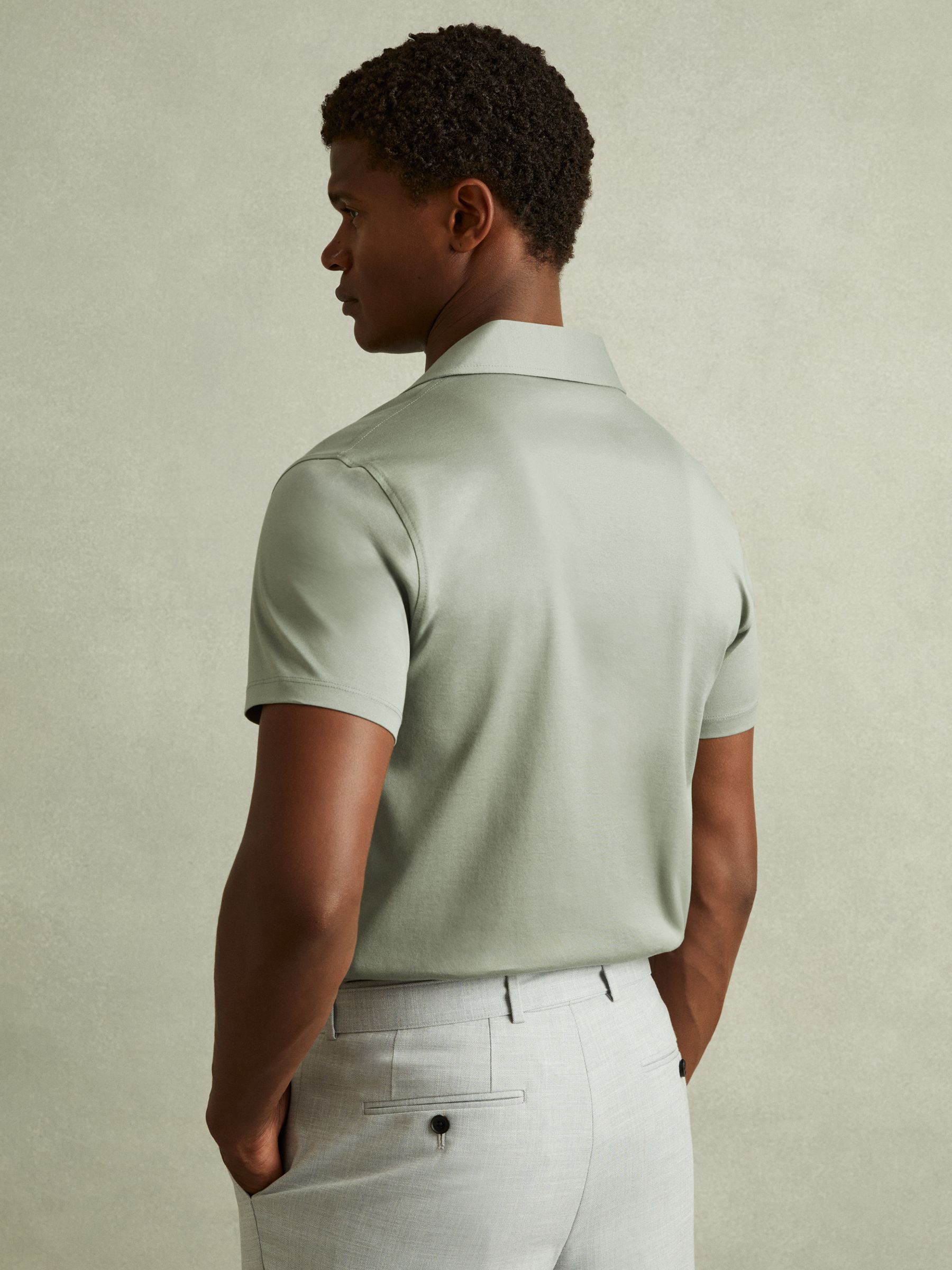 Mercerised Jersey Cuban Collar Shirt in Mint Green - Image 3 of 5
