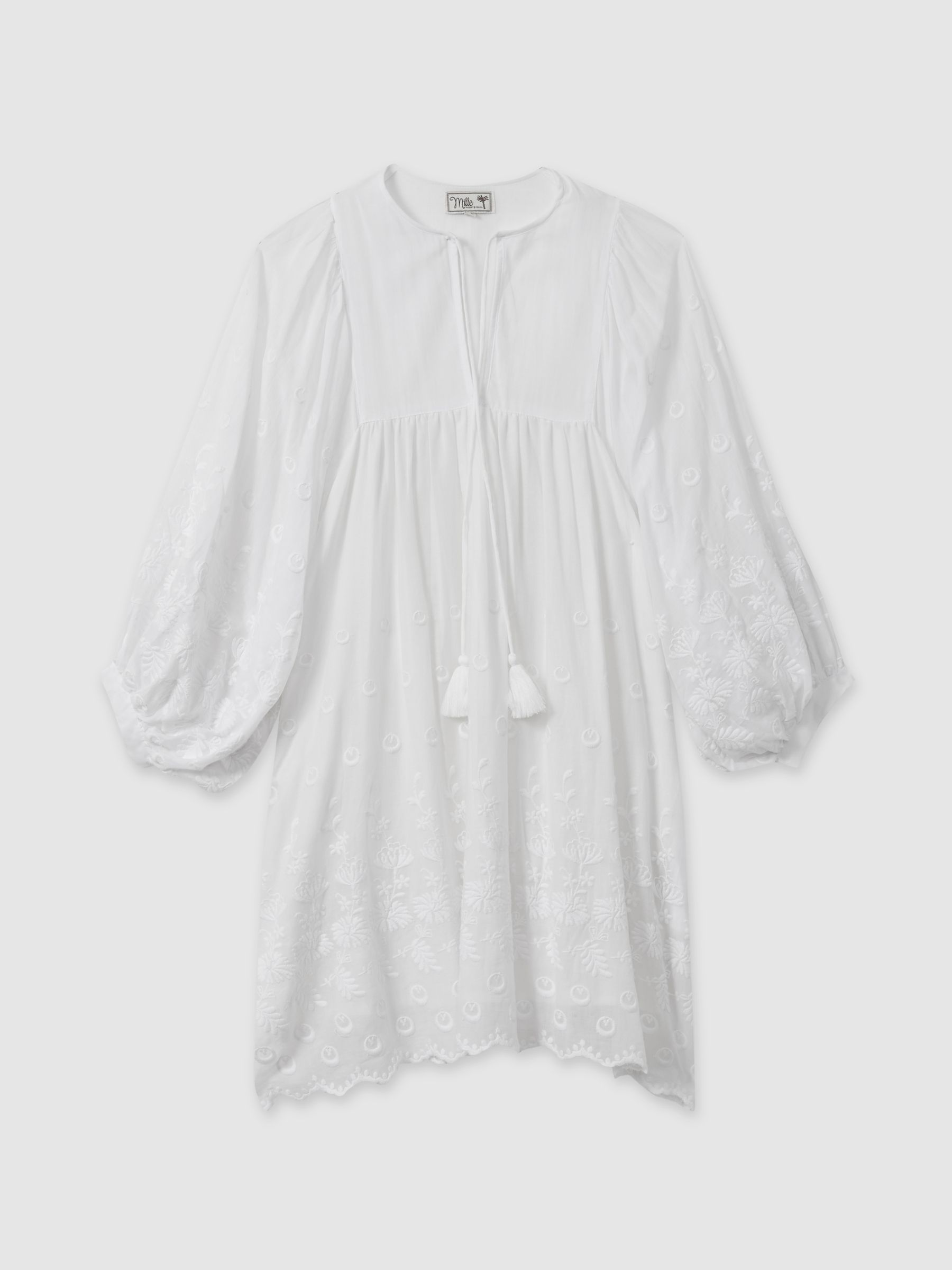 Mille Cotton Puff Sleeve Mini Dress in White - Image 2 of 6